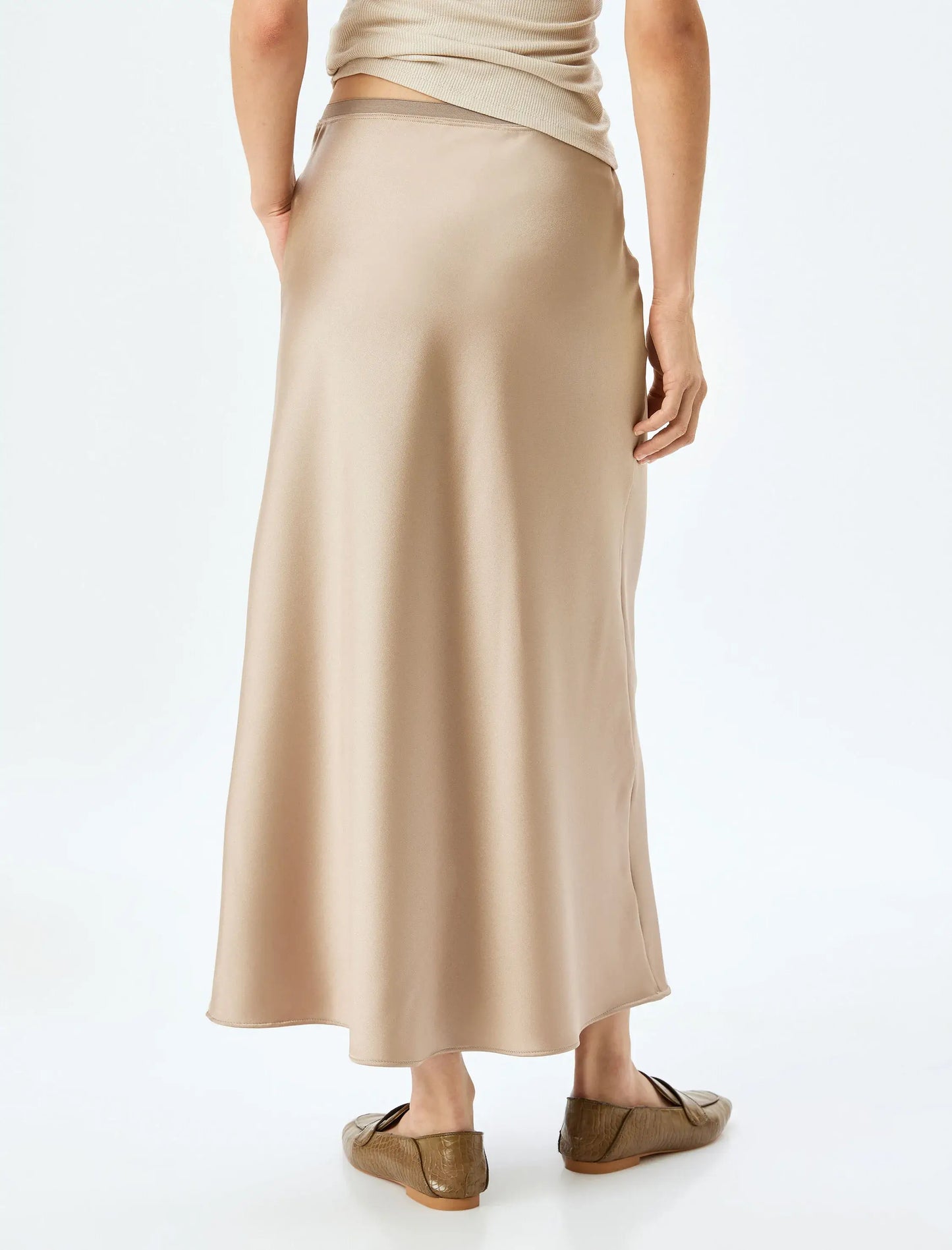 Flowing A-Line Mink Satin Maxi Skirt