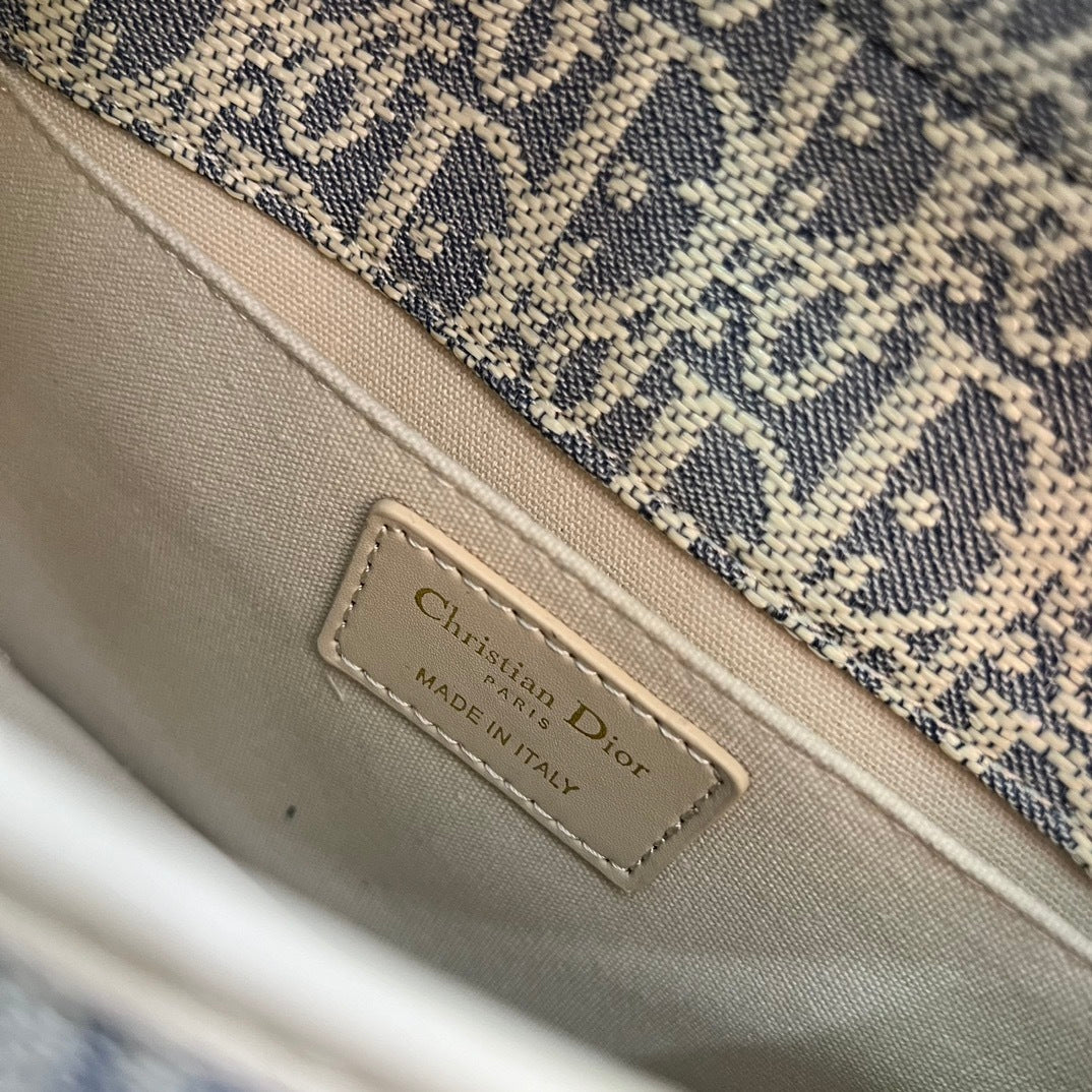 Christian 30 Montaigne Bag – Blue Oblique Jacquard Canvas with Gold-Finish CD Clasp