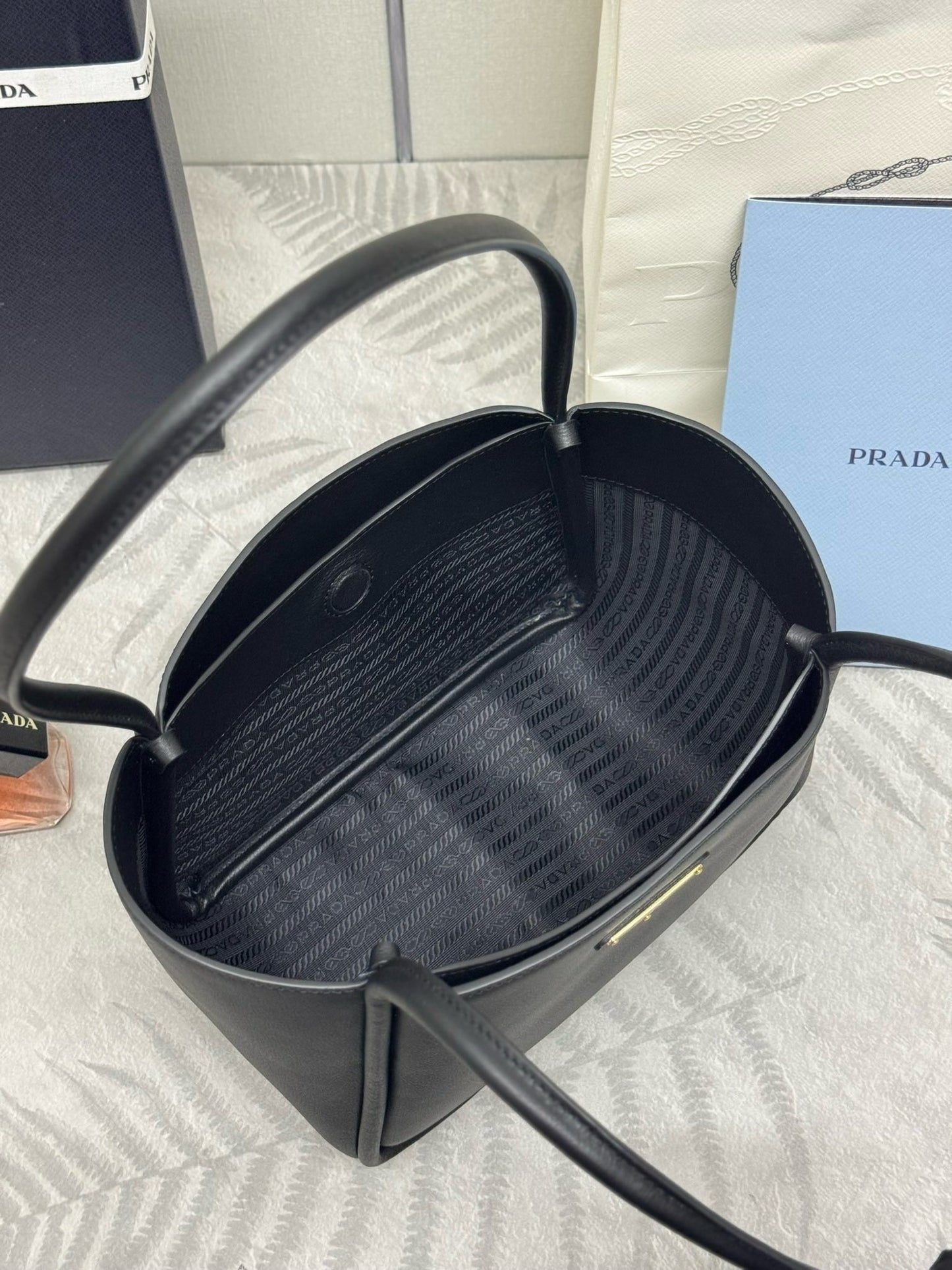 Black Leather Tote Bag - Soft Calfskin Trapezoidal Shoulder Bag