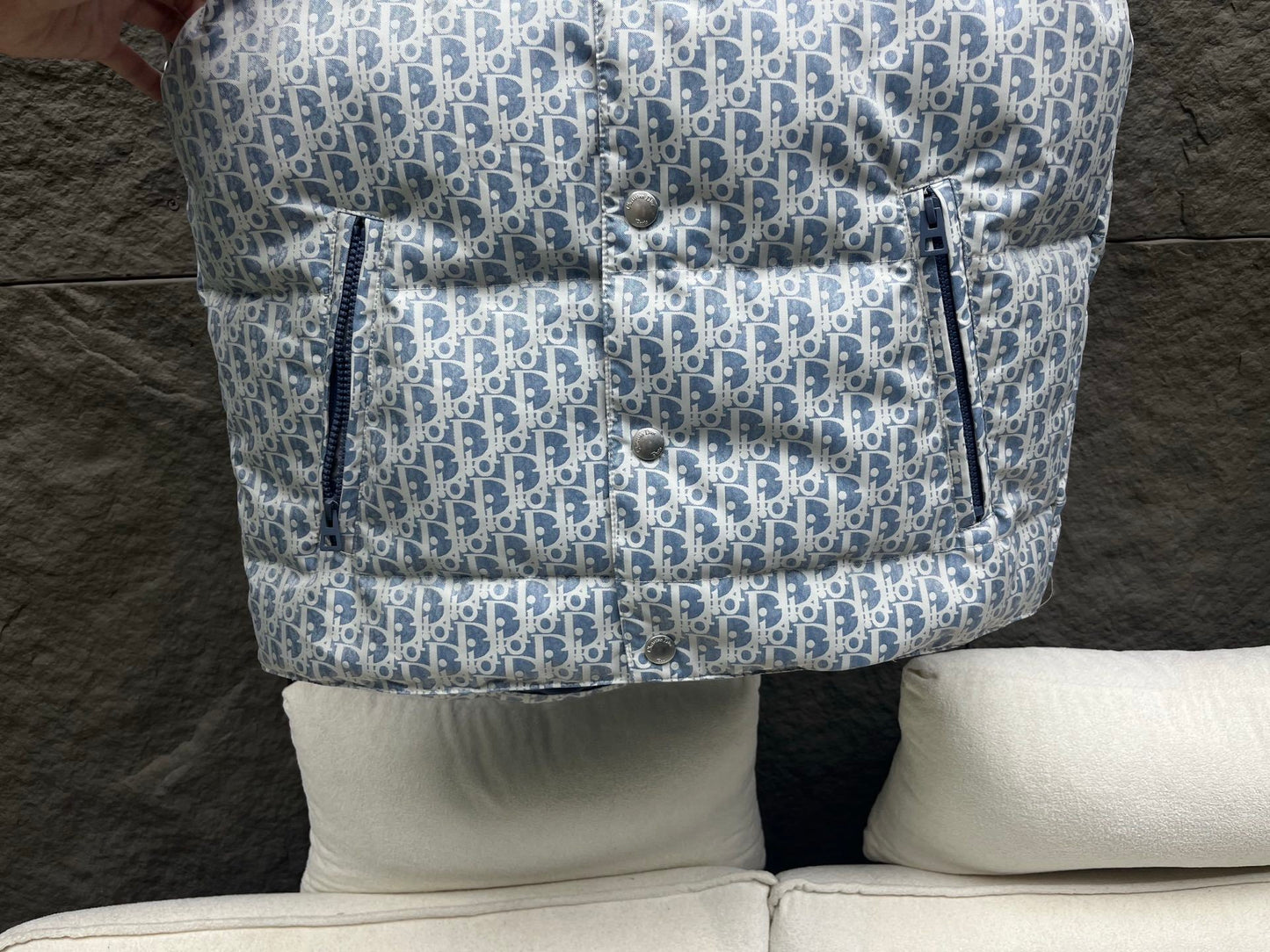 Alps CD Reversible Oblique Puffer Vest - Blue & White Technical Taffeta