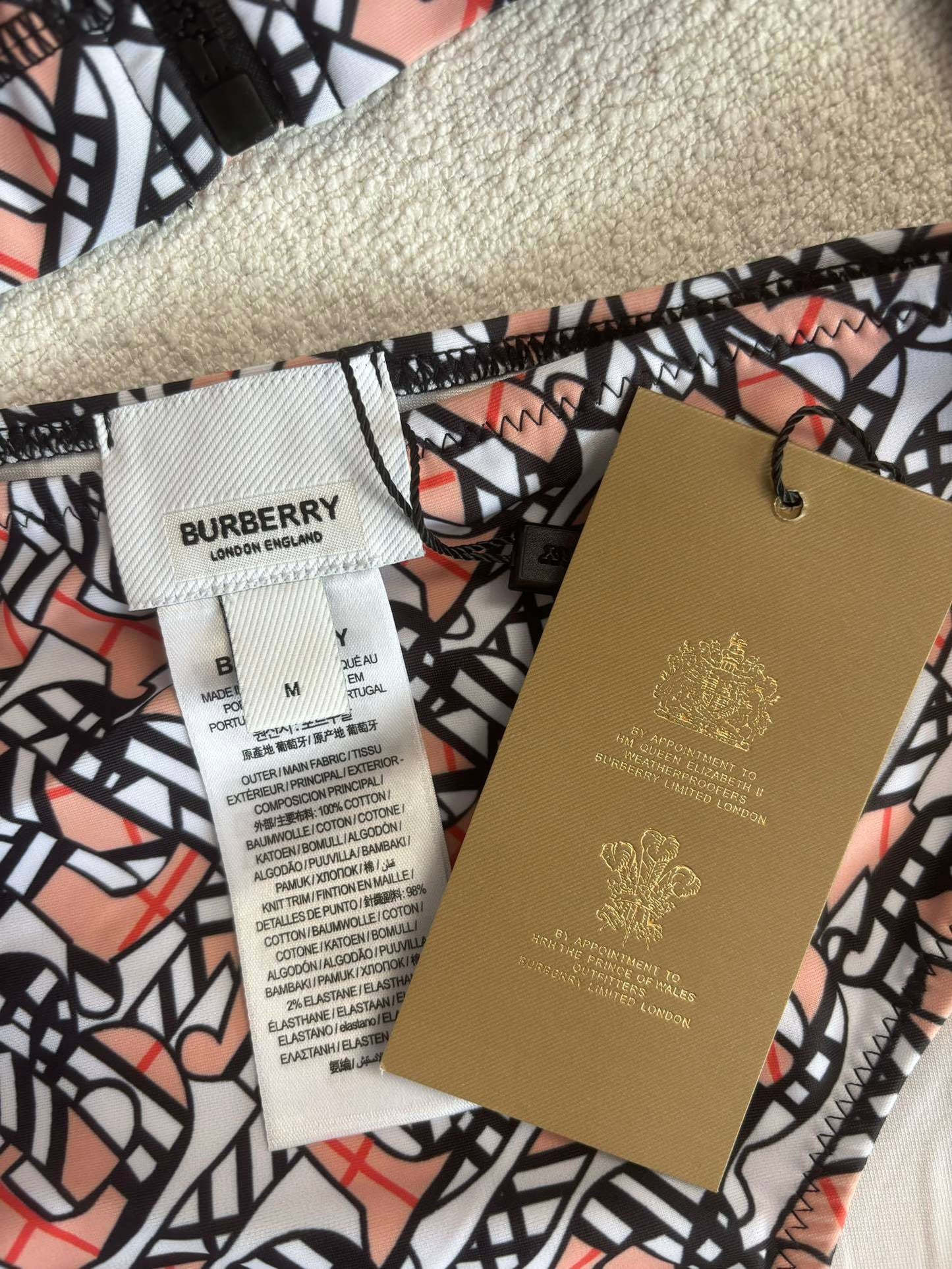 Burberry Kaya Rash Guard Set – Coral and Tan TB Monogram Long-Sleeve Swimsuit
