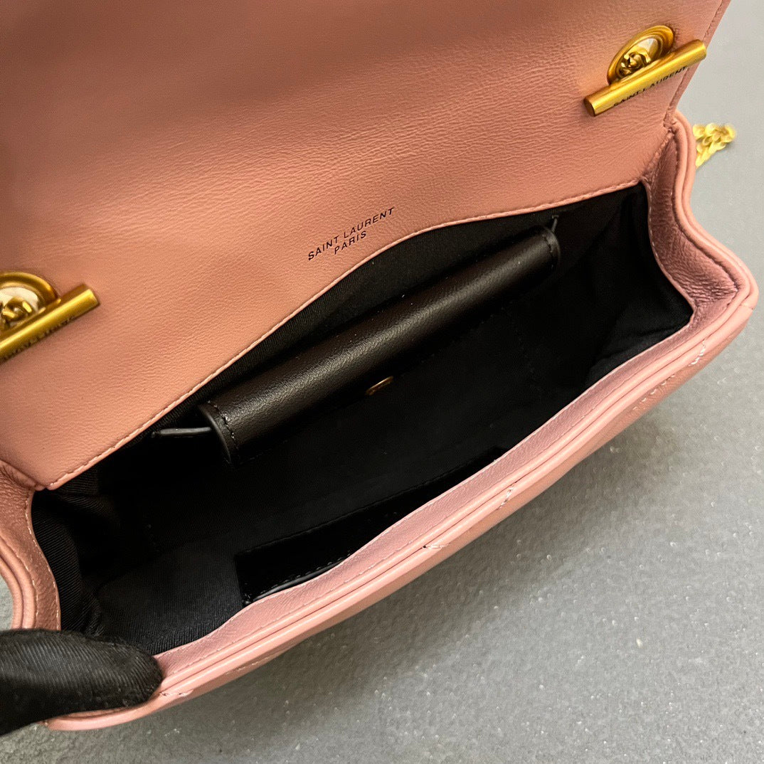 YSL Loulou Mini – Blush Pink Chevron-Quilted Lambskin with Gold YSL Hardware