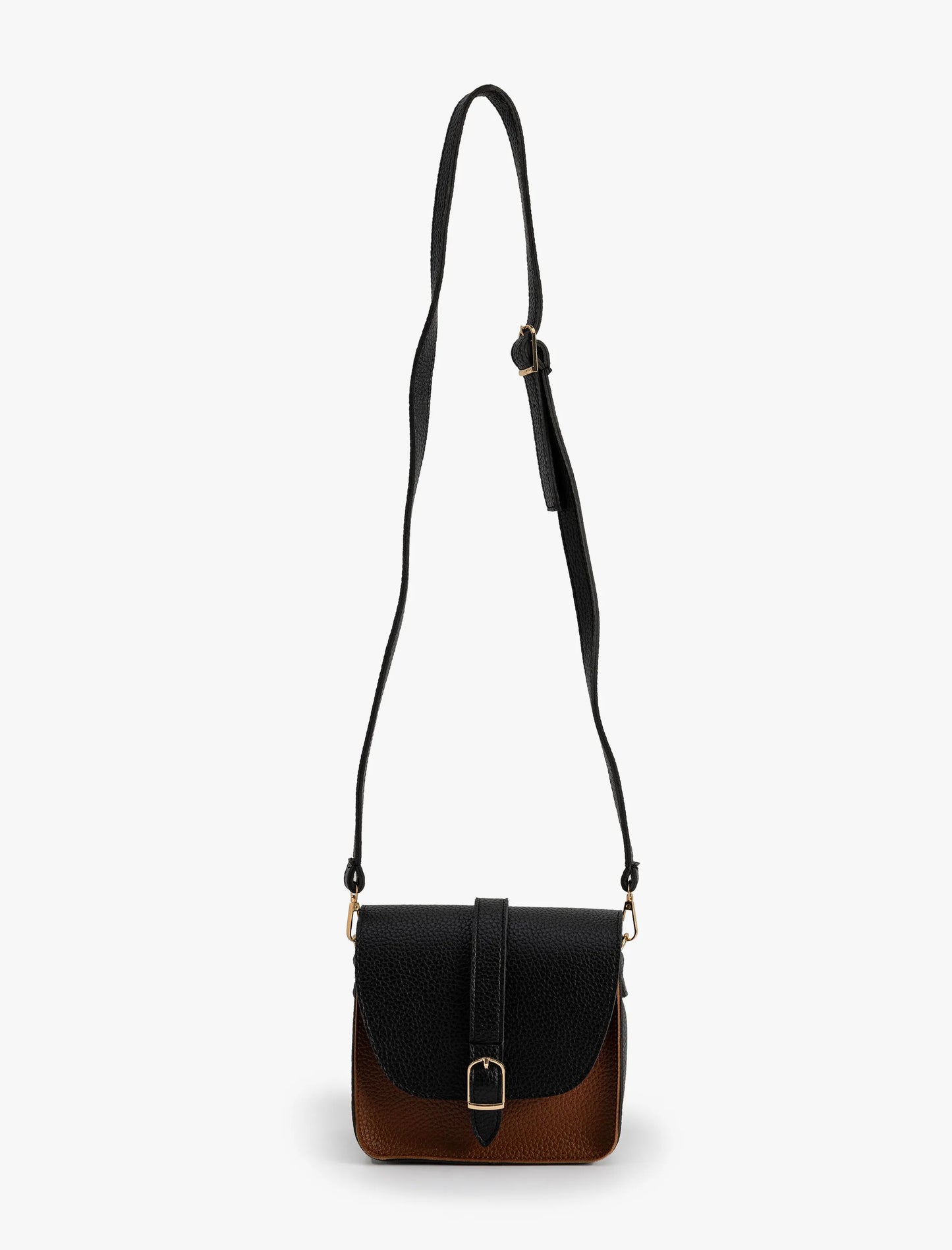 Color Block Faux Leather Brown Crossbody Bag
