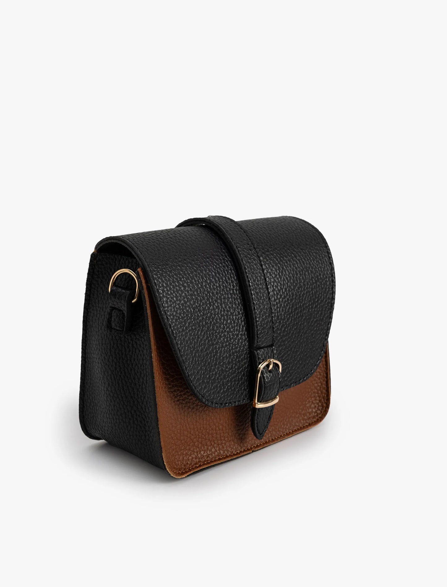 Color Block Faux Leather Brown Crossbody Bag