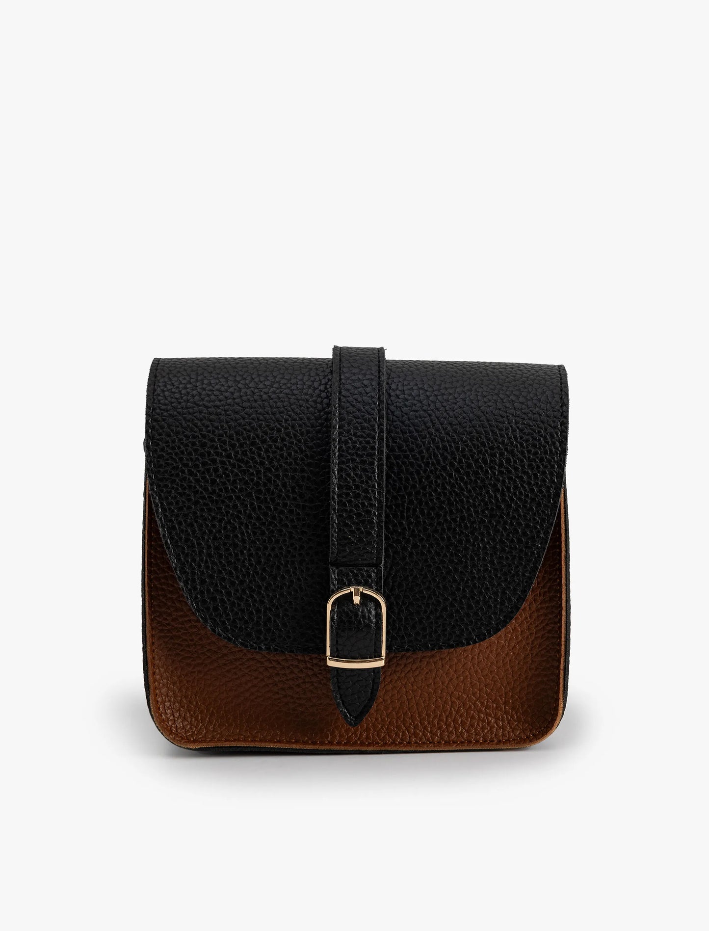 Color Block Faux Leather Brown Crossbody Bag