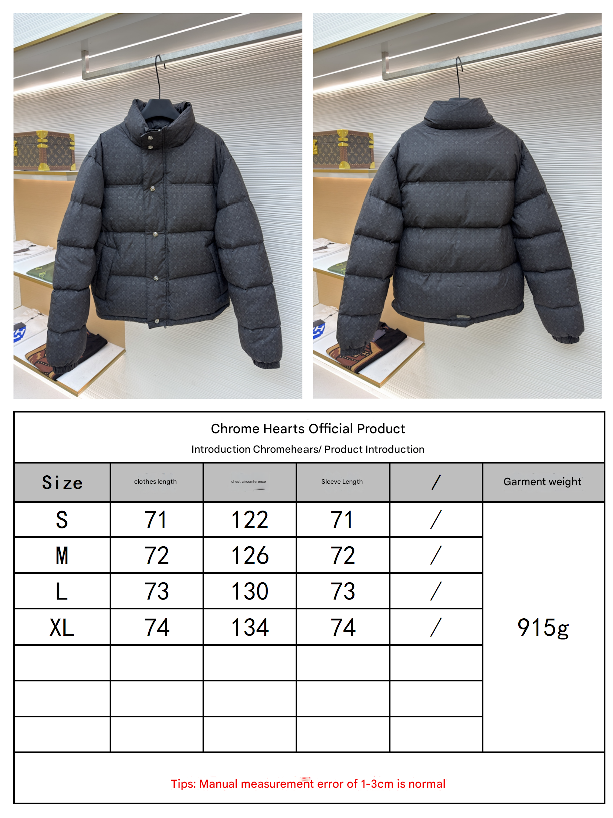 CH Tonal Cross Monogram Puffer Jacket with Silver Buttons