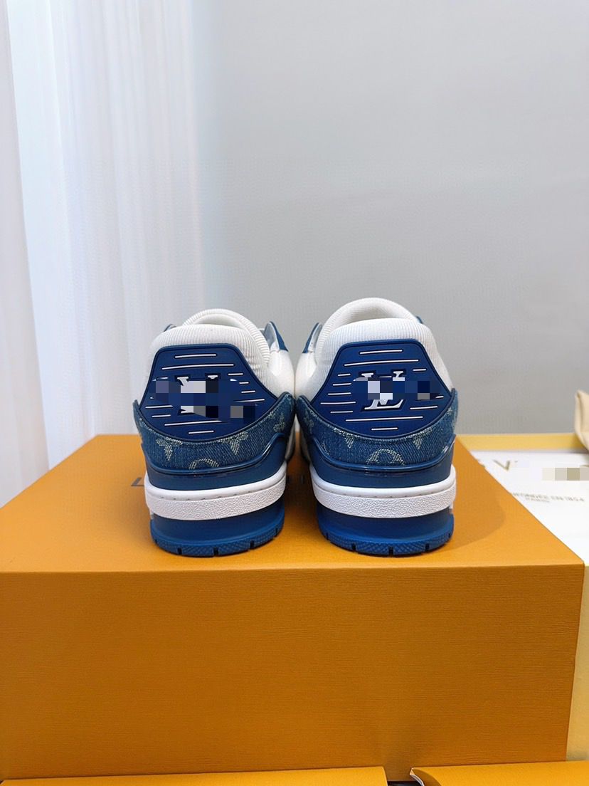 Blue Denim & White Leather Low Top Trainer Sneaker