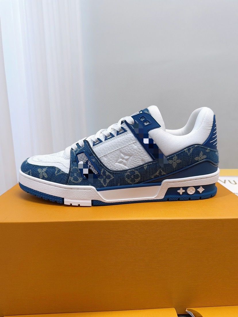 Blue Denim & White Leather Low Top Trainer Sneaker
