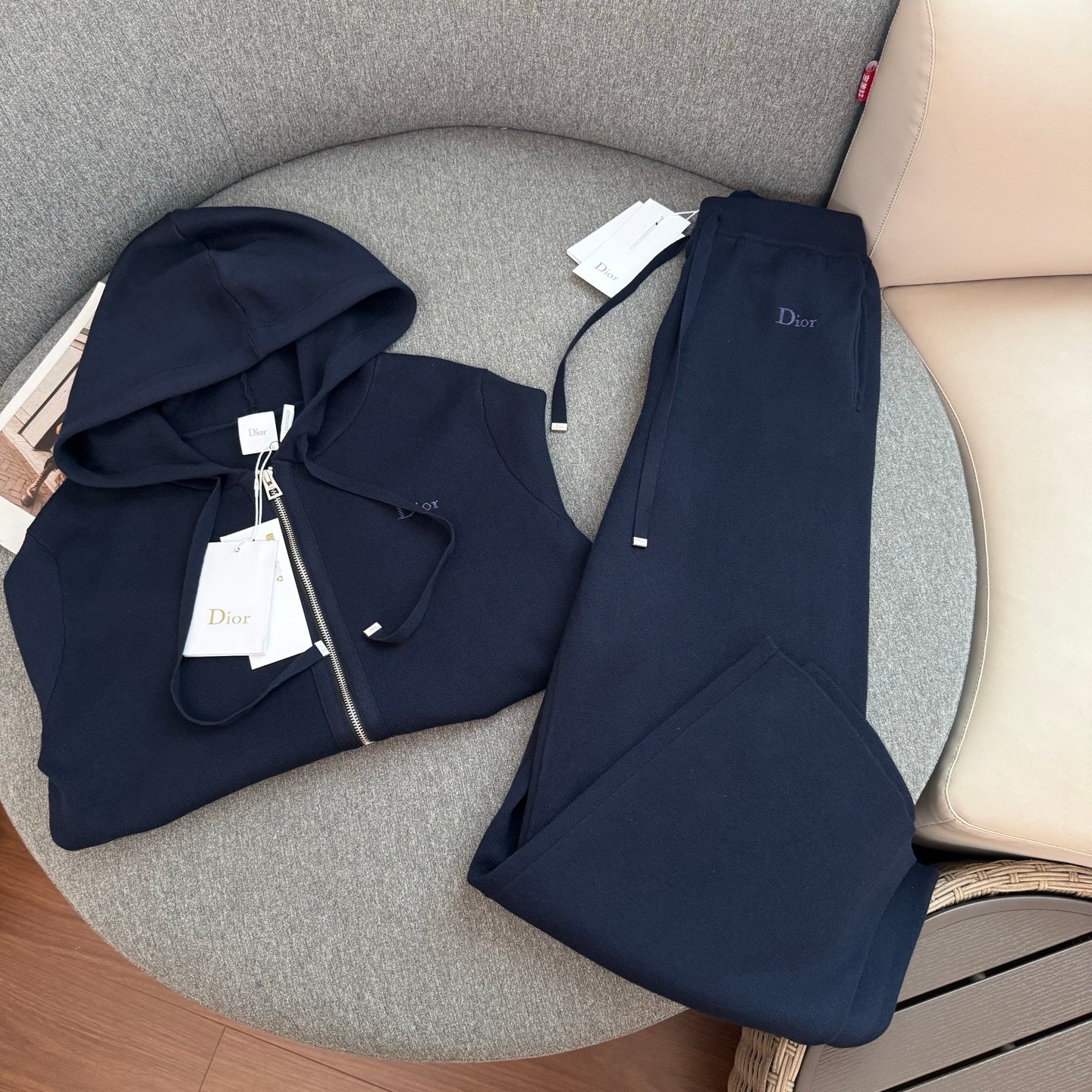CD Embroidered Tracksuit – Saturated Navy Blue Hoodie and Wide-LegTrack Pants Set