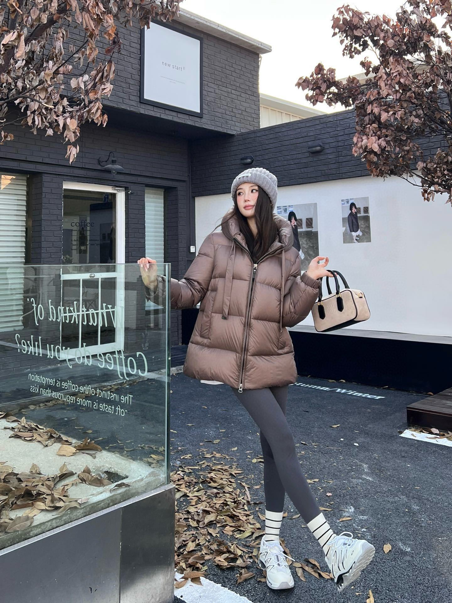 Caramel Brown Women's Hooded Puffer Coat