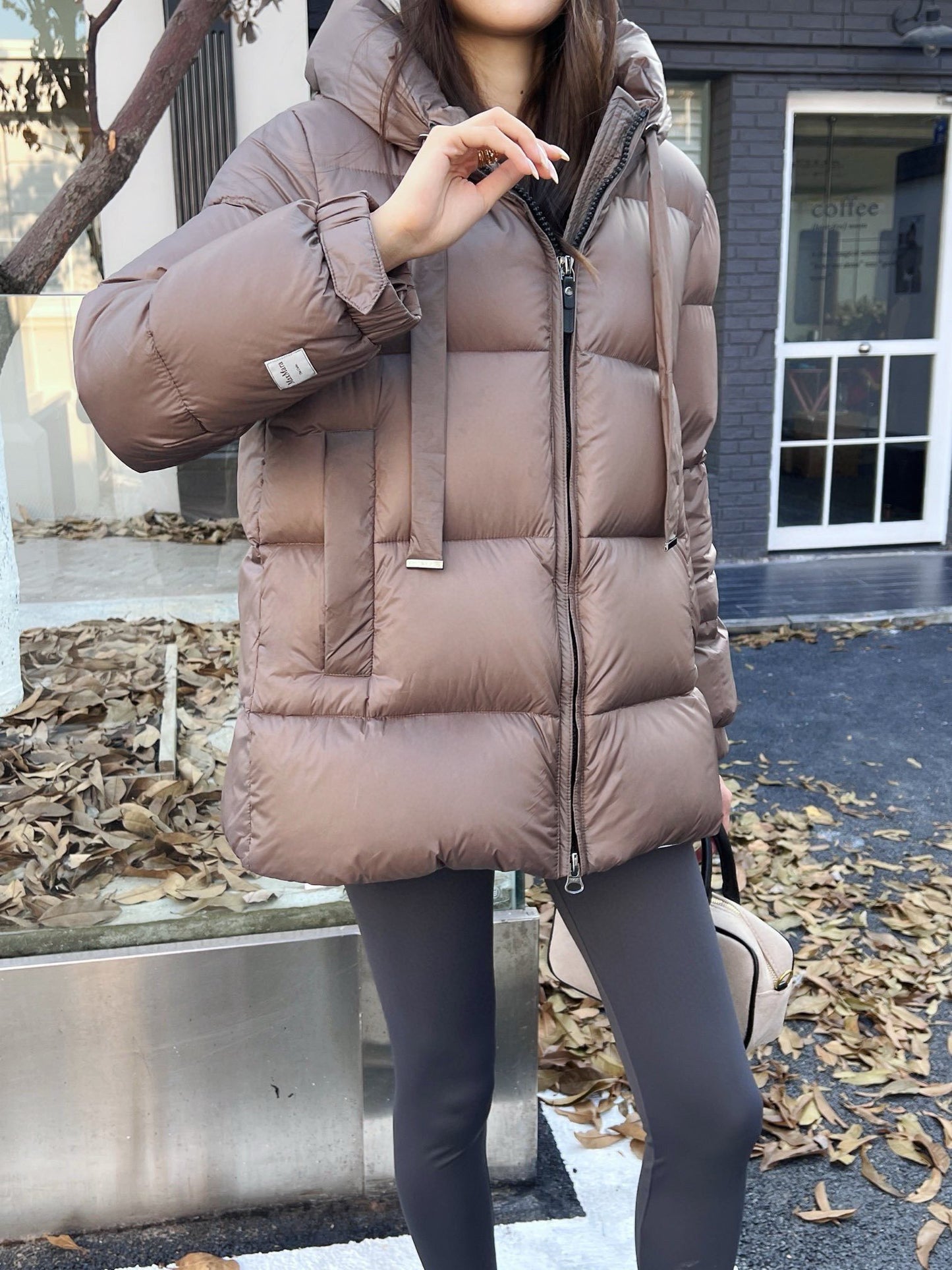 Caramel Brown Women's Hooded Puffer Coat