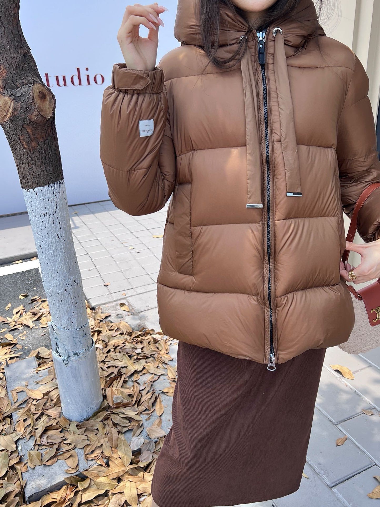 Caramel Brown Women's Hooded Puffer Coat