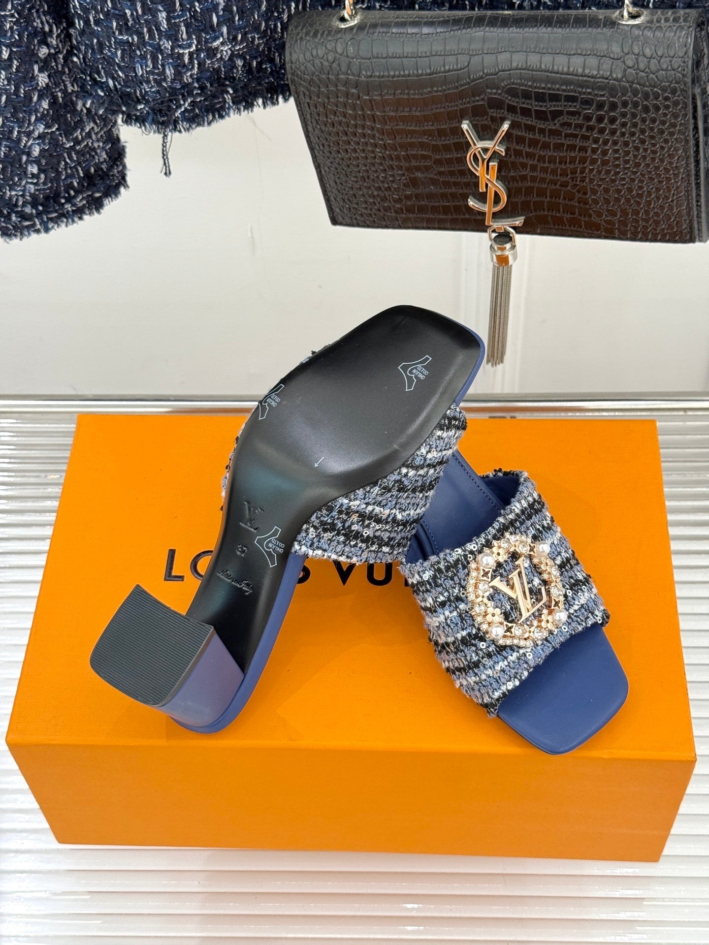 Louis Vuitton LV Mare Mule – Blue Sequin Tweed & Capucines-Inspired Hardware
