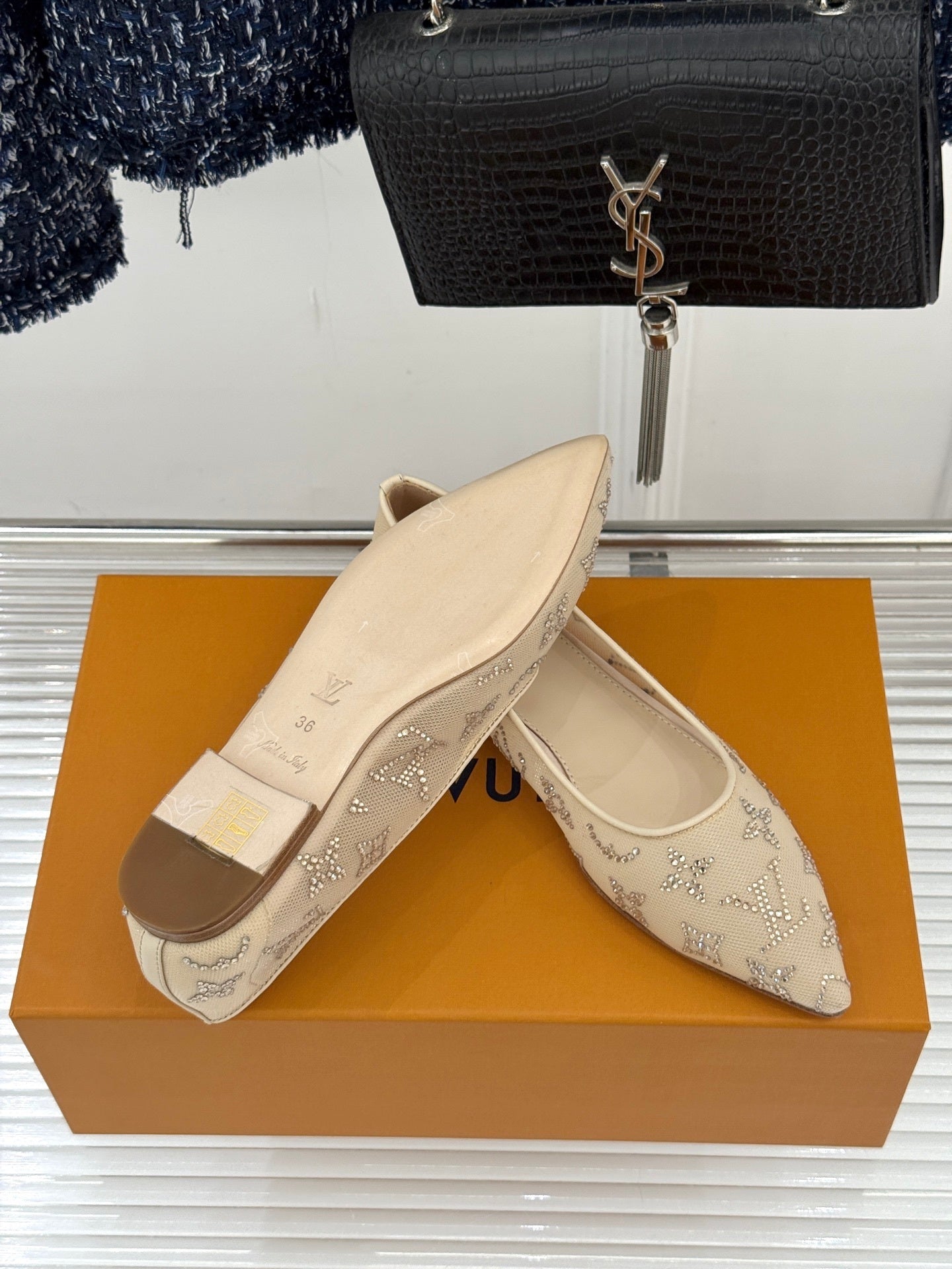 Gala Flat Ballerina – Rhinestone Monogram Mesh Evening Pump