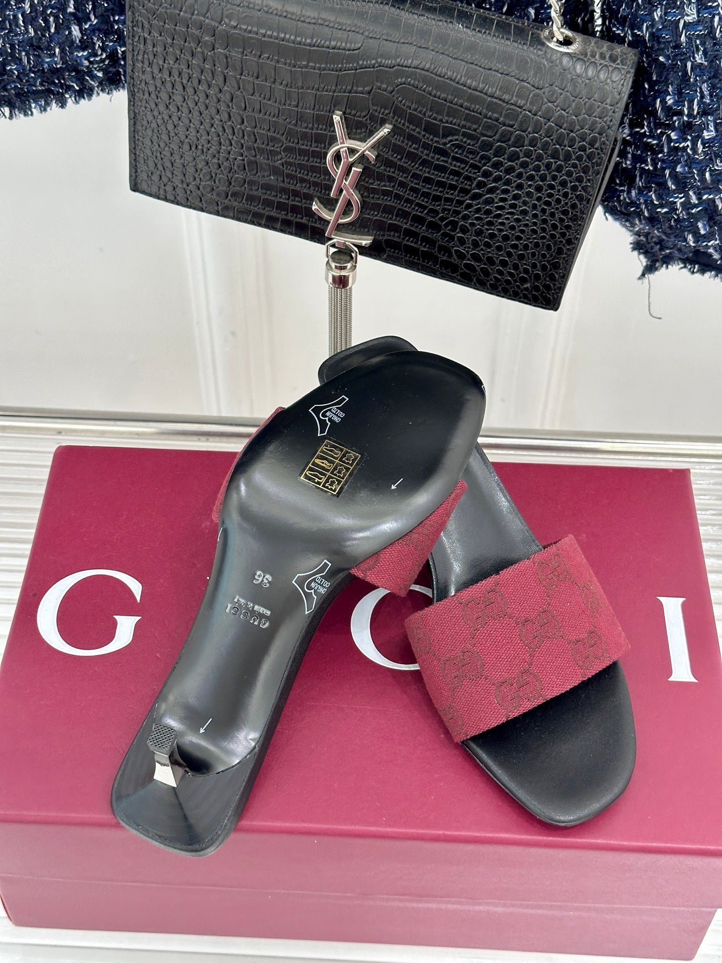 GG Canvas Burgundy Slide Sandals – Deep Crimson Woven Monogram Open-Toe Mules