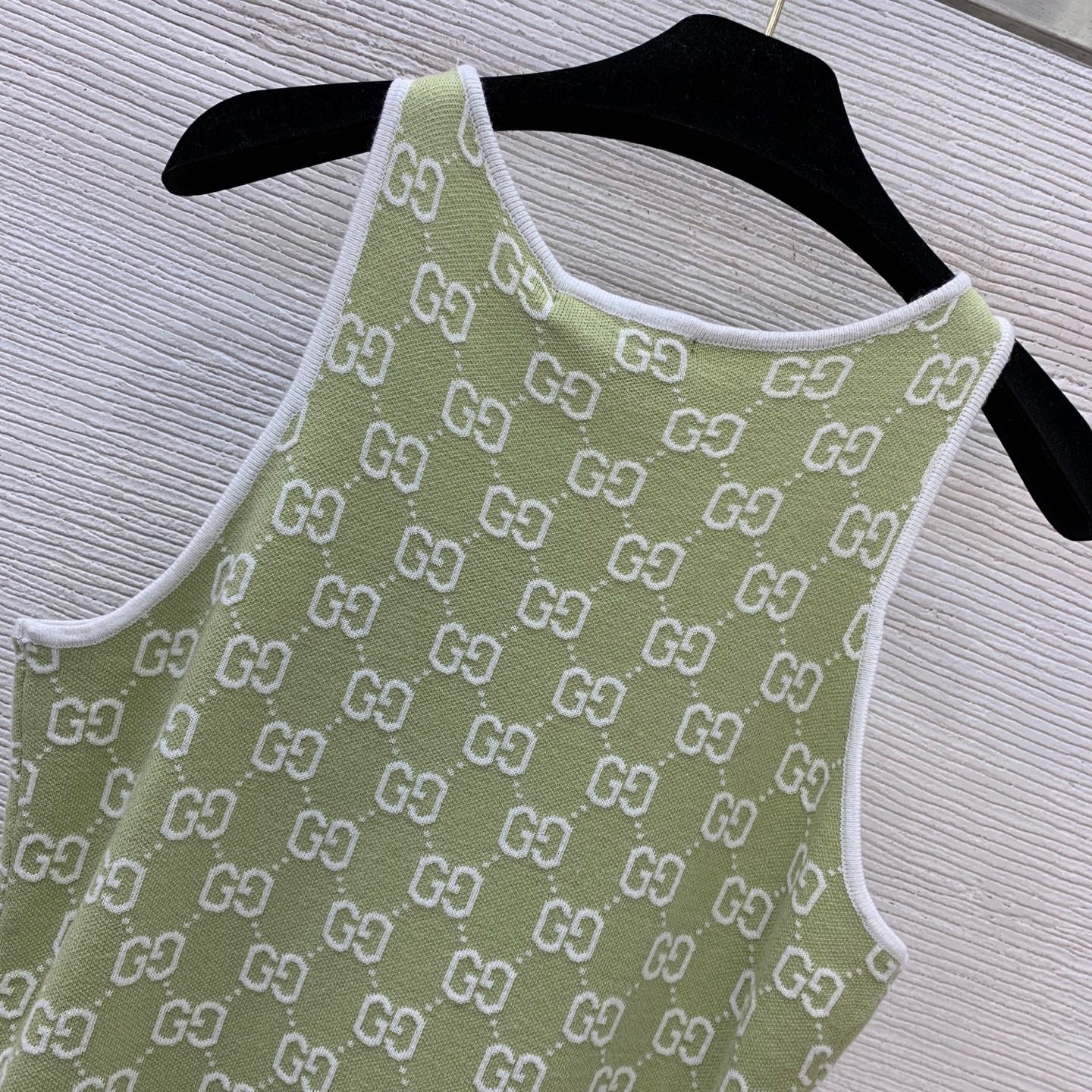 GG Supreme Knit Sage Green Tank Dress – Fine-Gauge Cotton-Blend Mini Dress