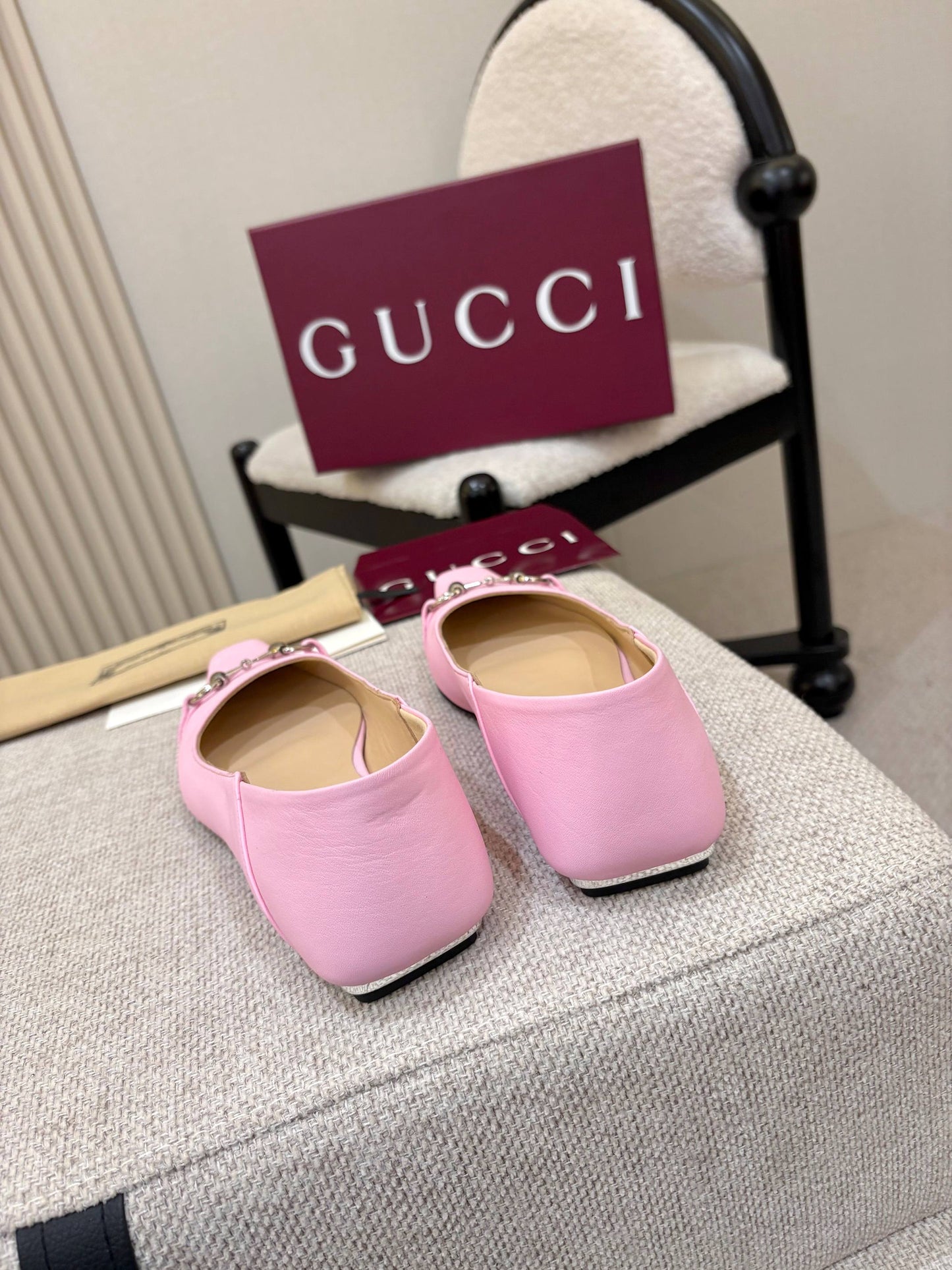 GG Horsebit Leather Square Toe Ballet Flats – Bubblegum Pastel Pink Full-Grain Calfskin