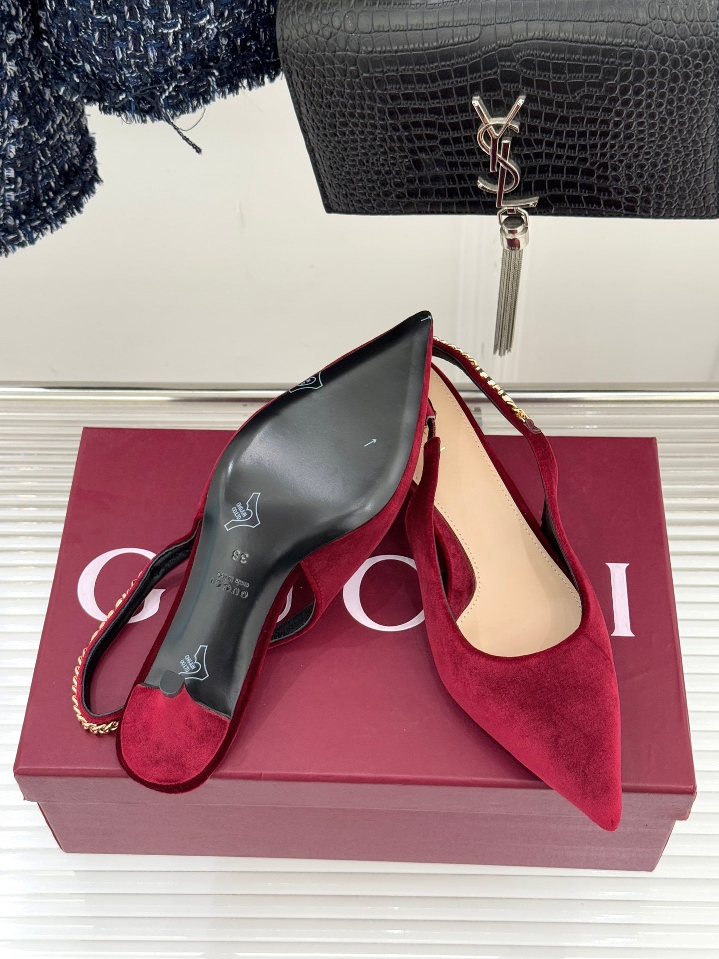 GG Signoria Slingback Pump – Rosso Ancora Velvet Kitten Heel