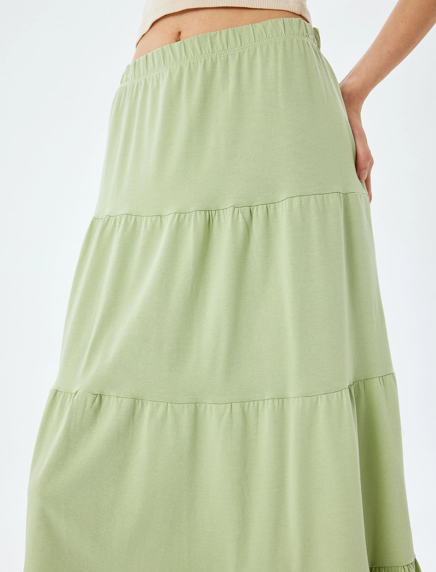 Effortless Flounce Khaki Midi Skirt