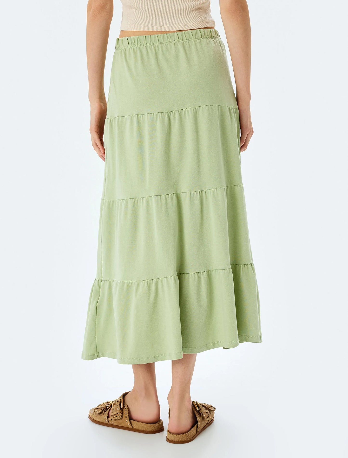 Effortless Flounce Khaki Midi Skirt