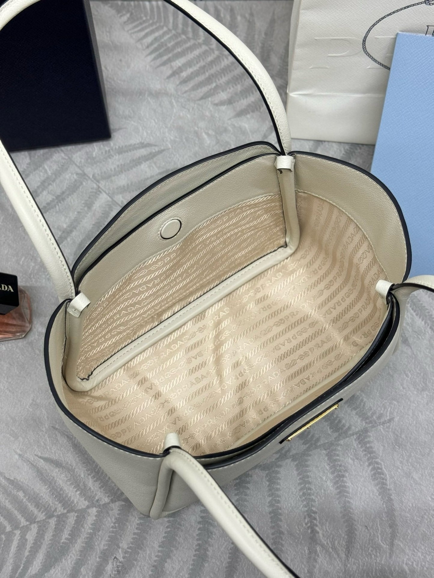 Small Leather Tote Bag – Ivory Grained Calfskin Soft Trapezoidal Tote