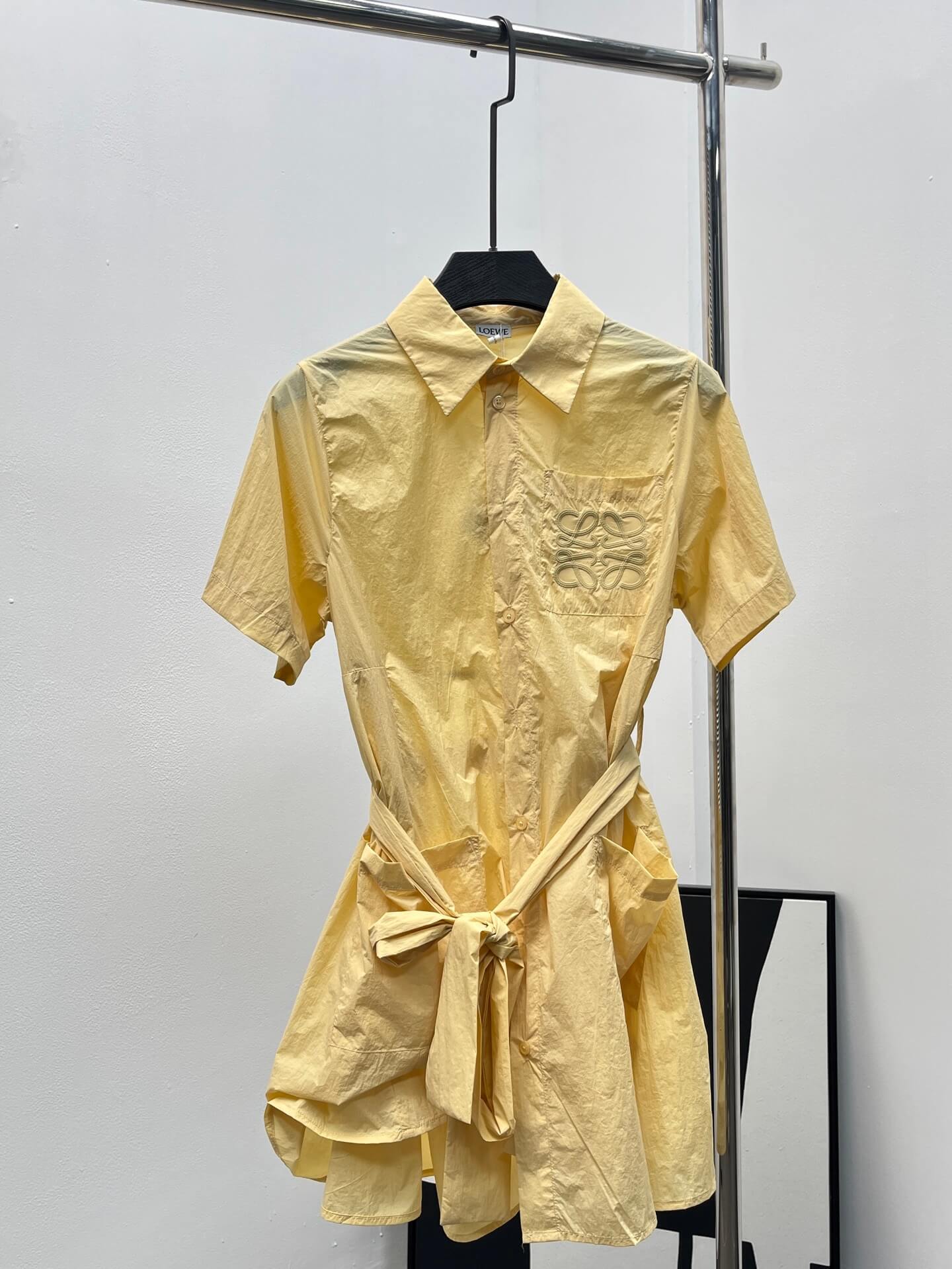 Belted Appliquéd Mini Shirt Dress – Sun-Yellow Breathable Cotton-Blend Poplin A-Line Silhouette