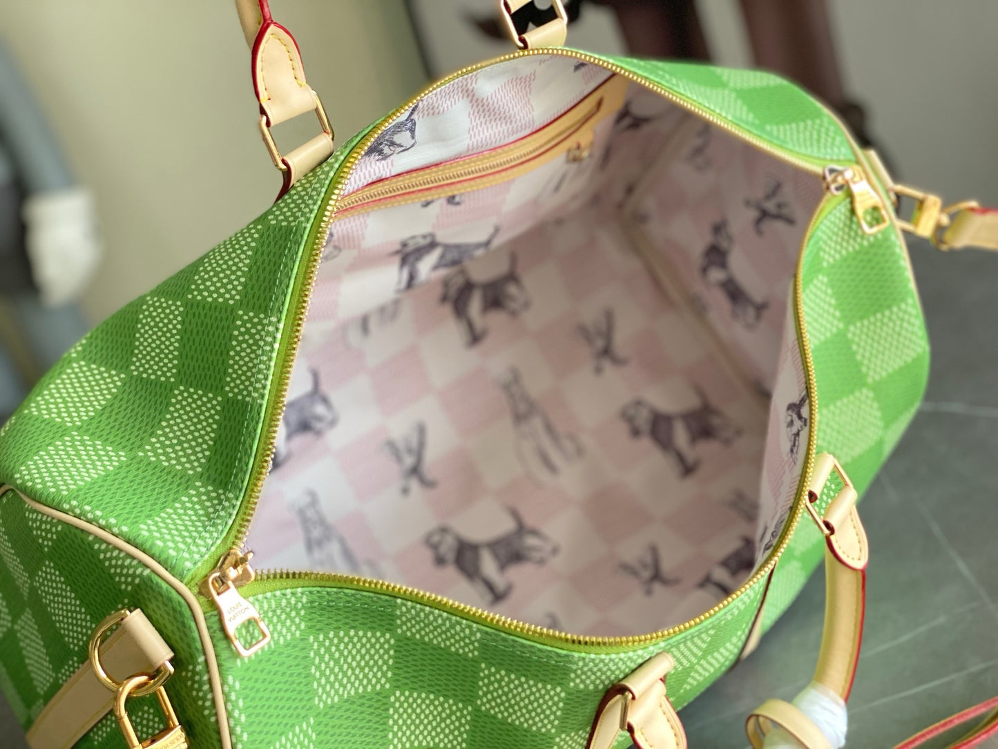 LV Keepall Bandoulière 50 Damier Heritage Green Duffle Bag – Checkered Canvas Weekender