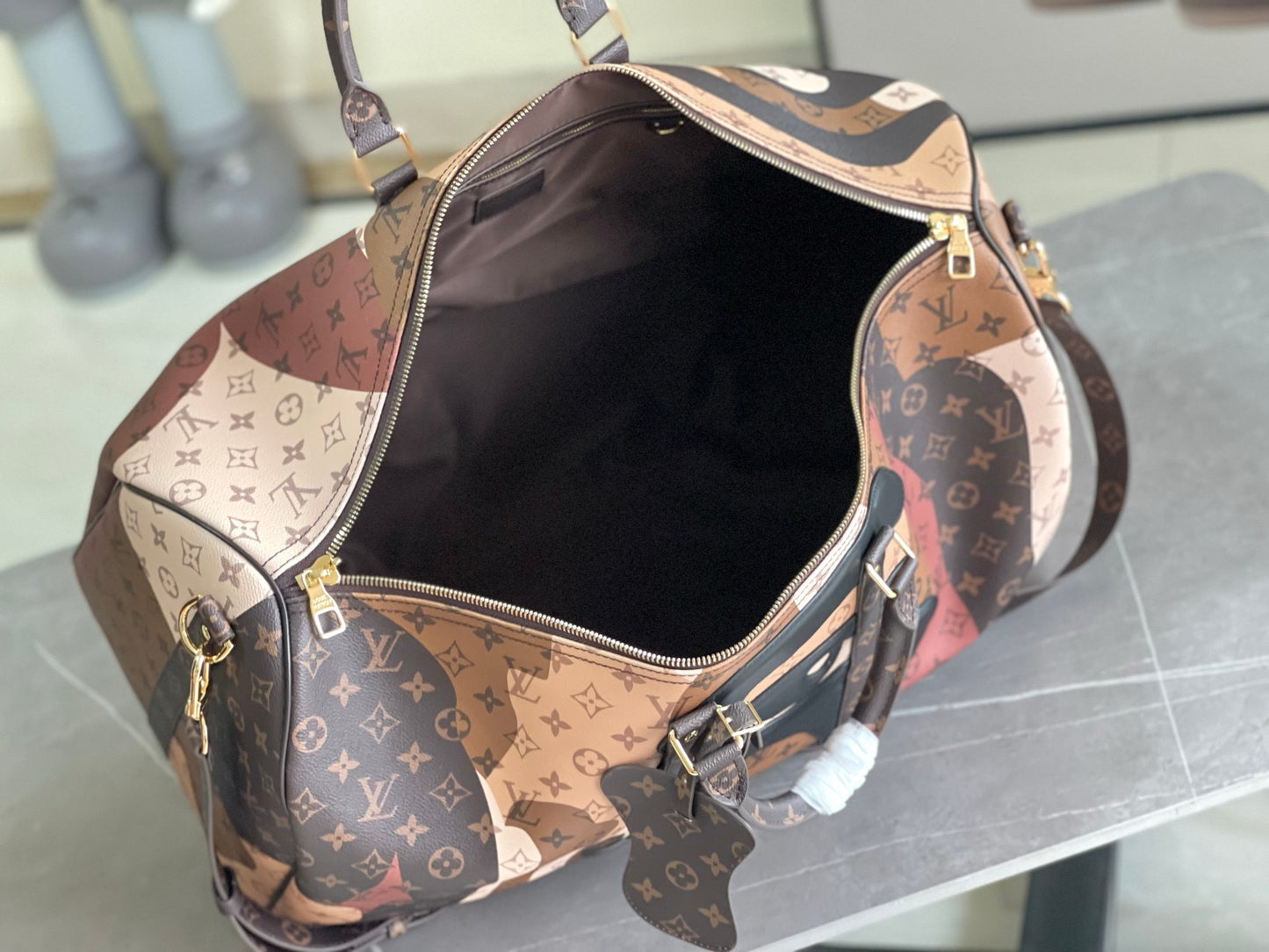 LV Keepall Bandoulière 50 Monogram Portrait Camouflage Duffle Bag – Brown Coated Canvas
