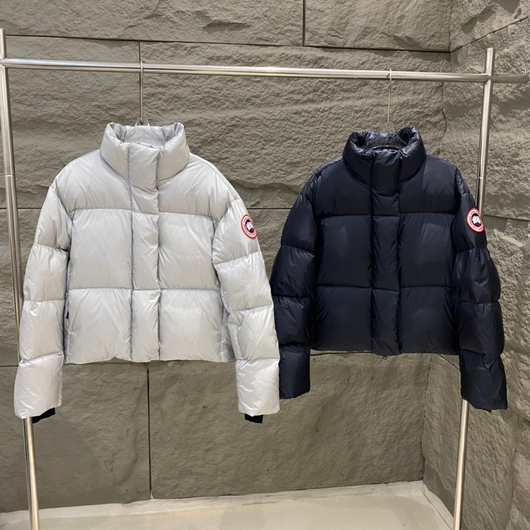 Luxe Metallic White Cropped Puffer Jacket for Women