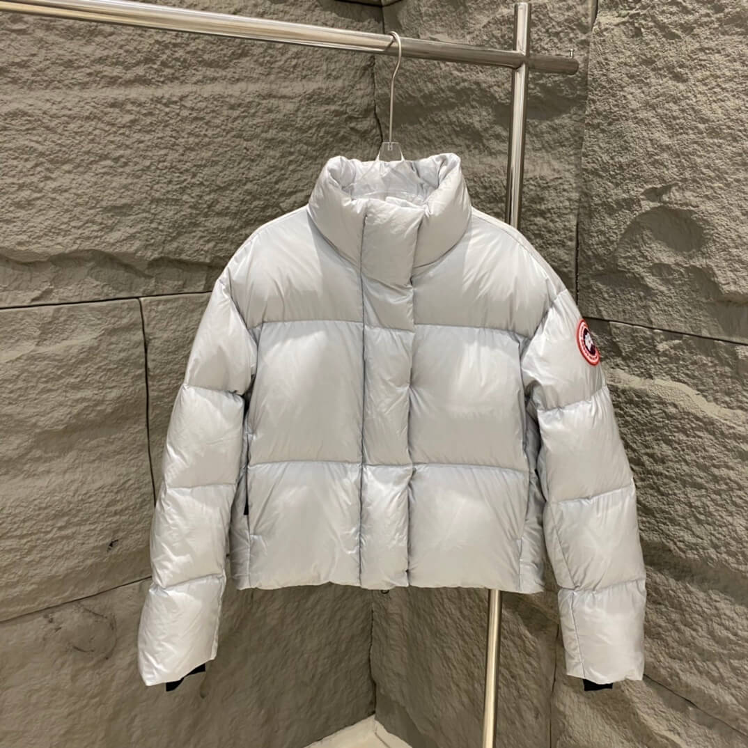 Luxe Metallic White Cropped Puffer Jacket for Women