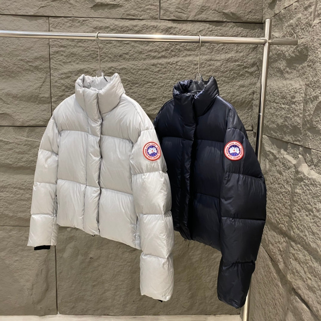 Luxe Metallic White Cropped Puffer Jacket for Women