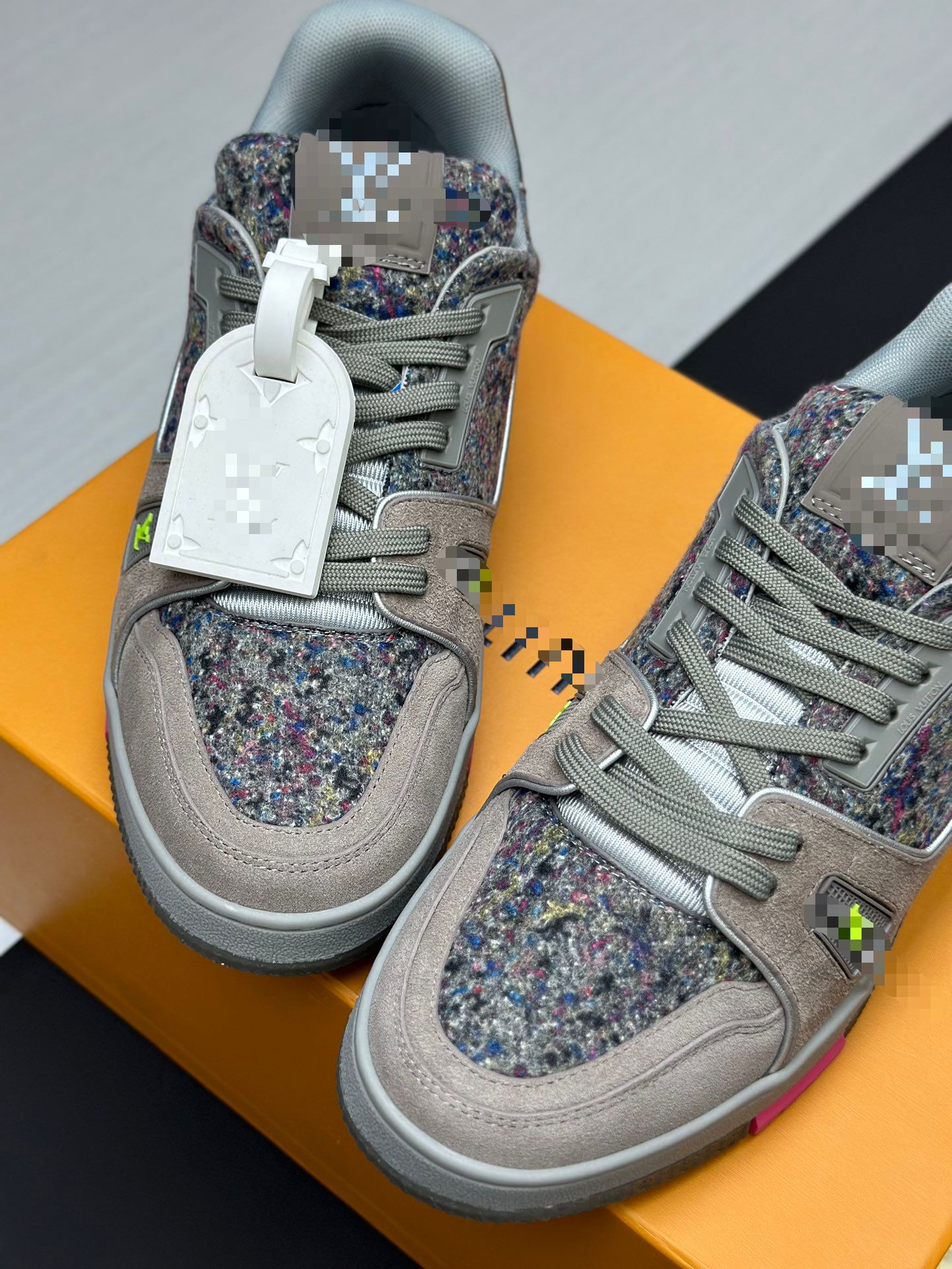 Multicolor Wool & Grey Suede L V Trainer Sneaker