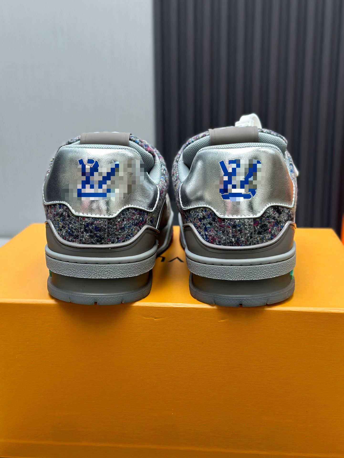 Multicolor Wool & Grey Suede L V Trainer Sneaker