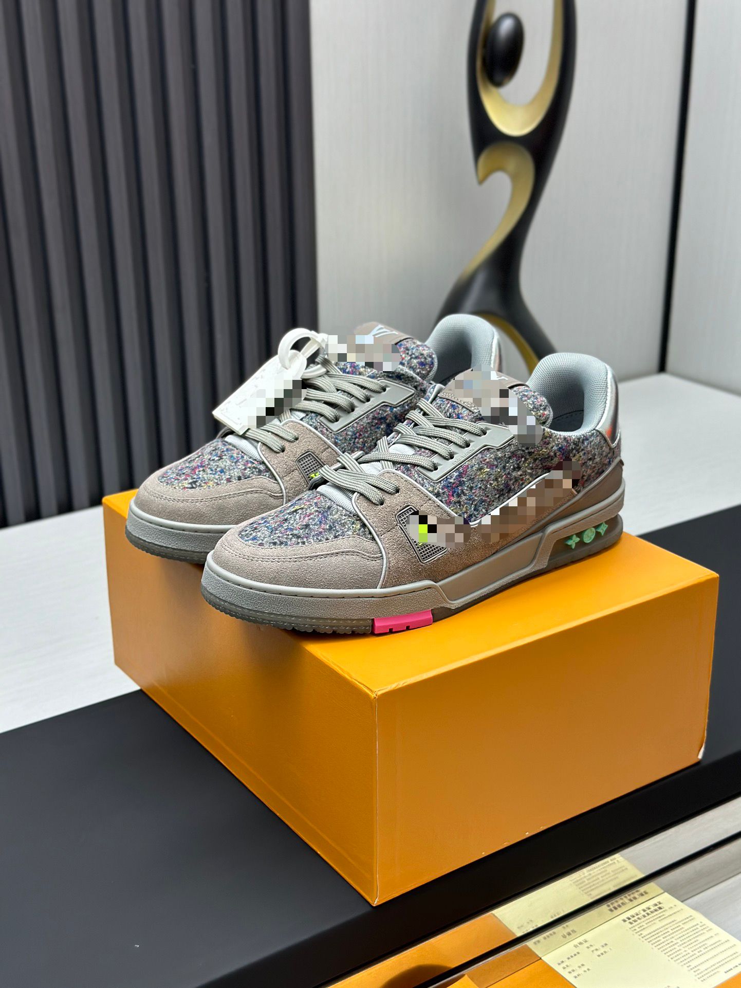 Multicolor Wool & Grey Suede L V Trainer Sneaker