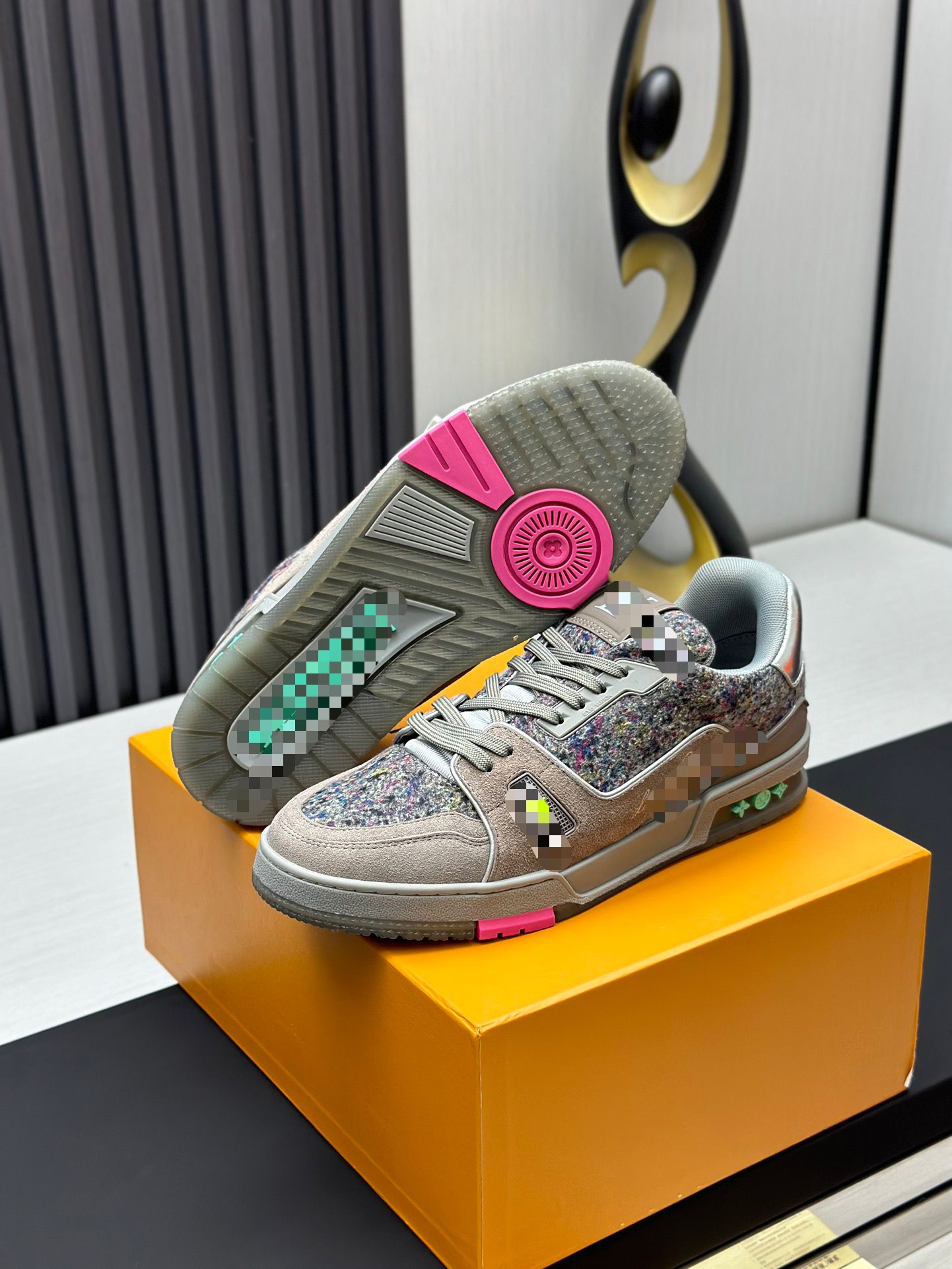 Multicolor Wool & Grey Suede L V Trainer Sneaker
