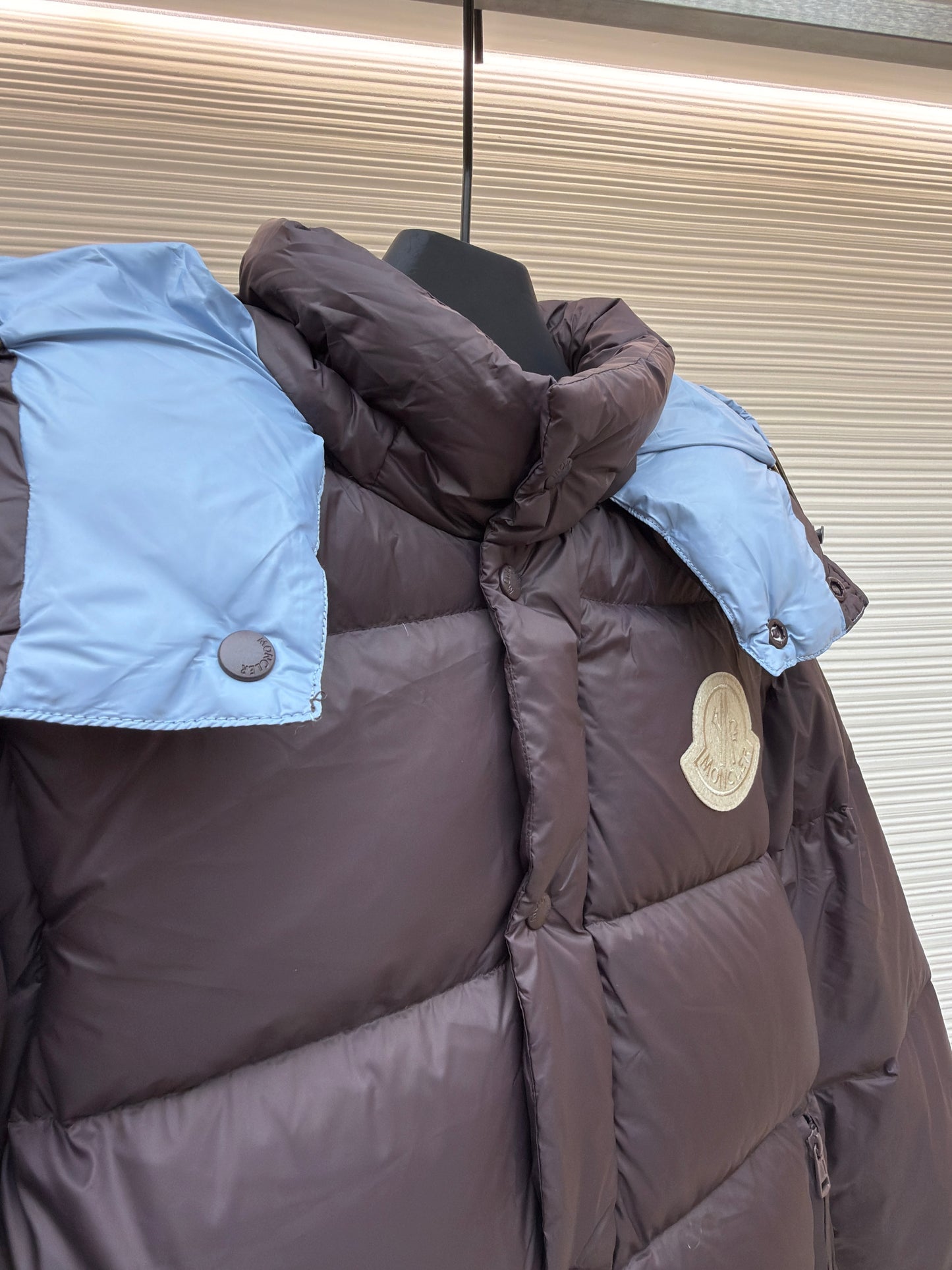 Monc Cyclone 2-in-1 Down Jacket and Vest in Brown with Blue Hood