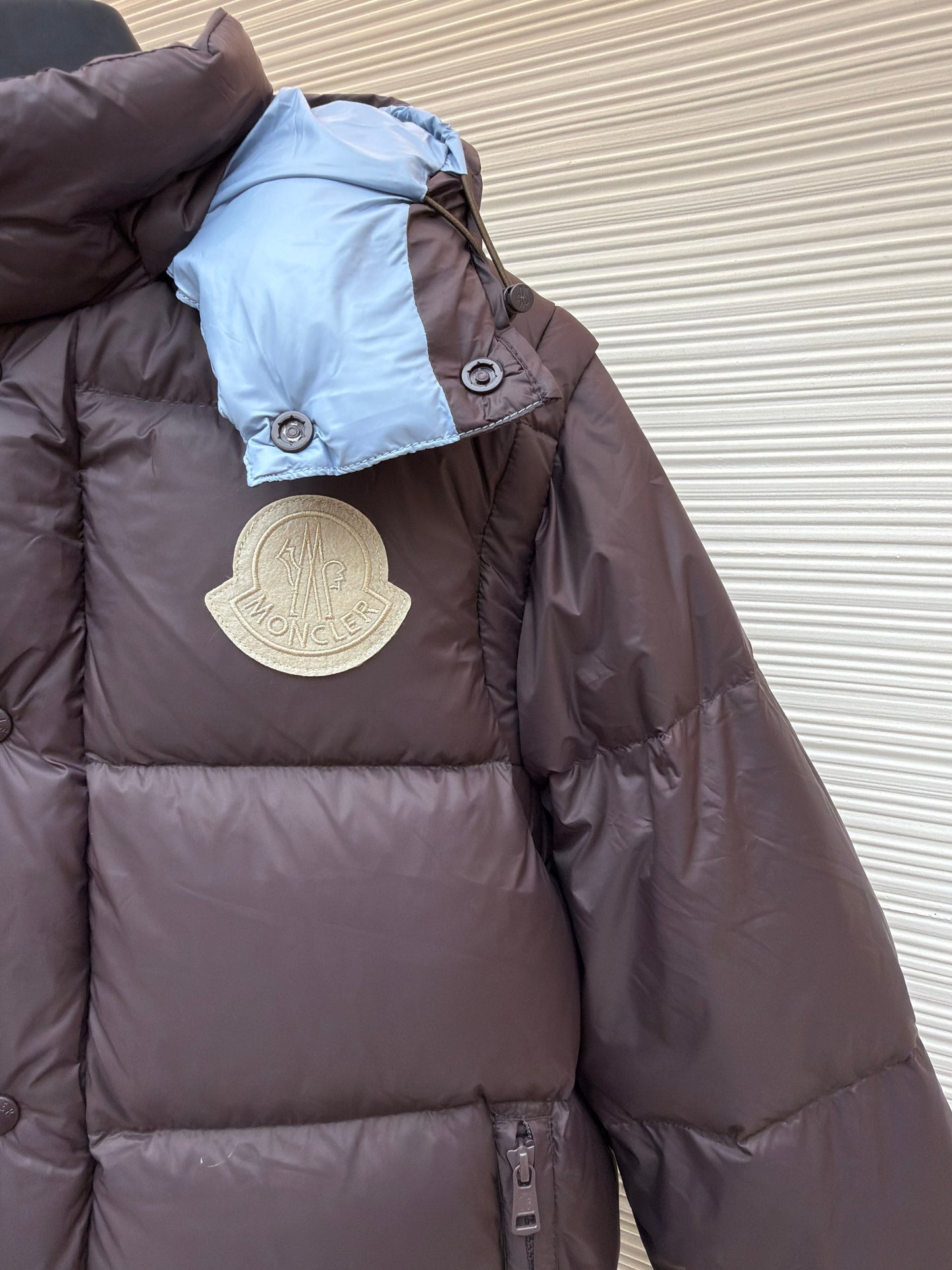 Monc Cyclone 2-in-1 Down Jacket and Vest in Brown with Blue Hood