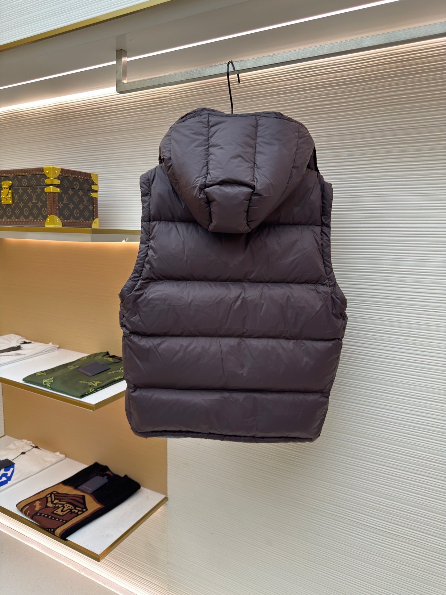 Monc Cyclone 2-in-1 Down Jacket and Vest in Brown with Blue Hood