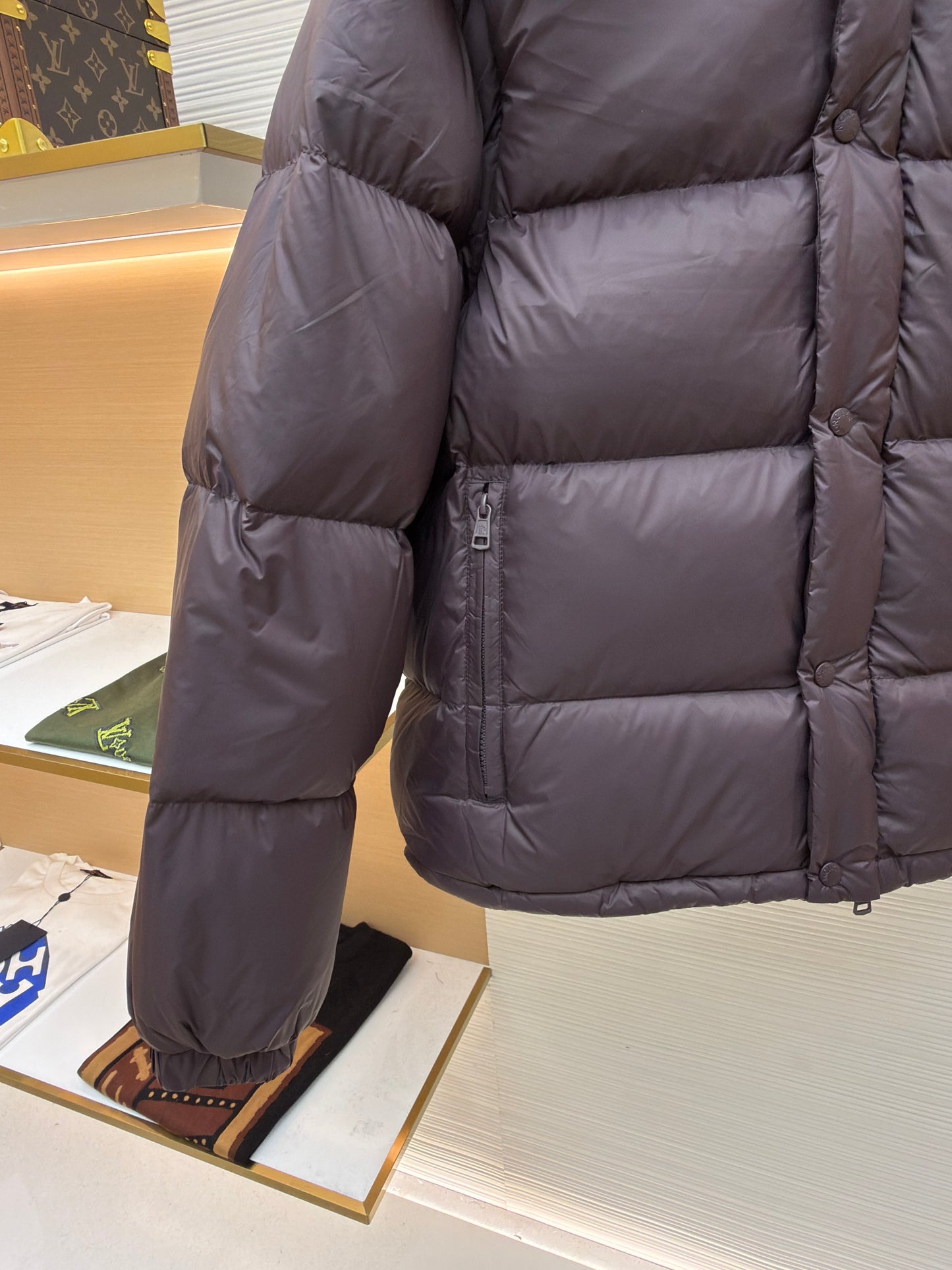 Monc Cyclone 2-in-1 Down Jacket and Vest in Brown with Blue Hood
