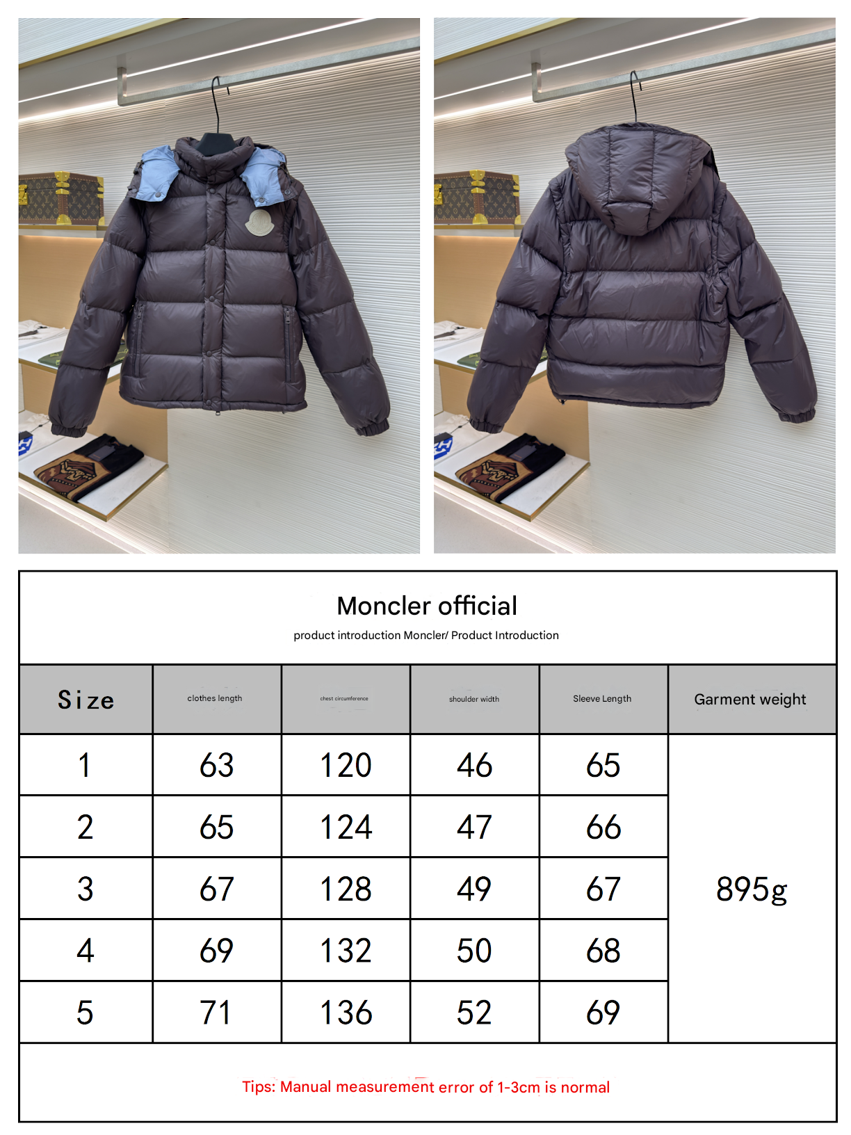 Monc Cyclone 2-in-1 Down Jacket and Vest in Brown with Blue Hood