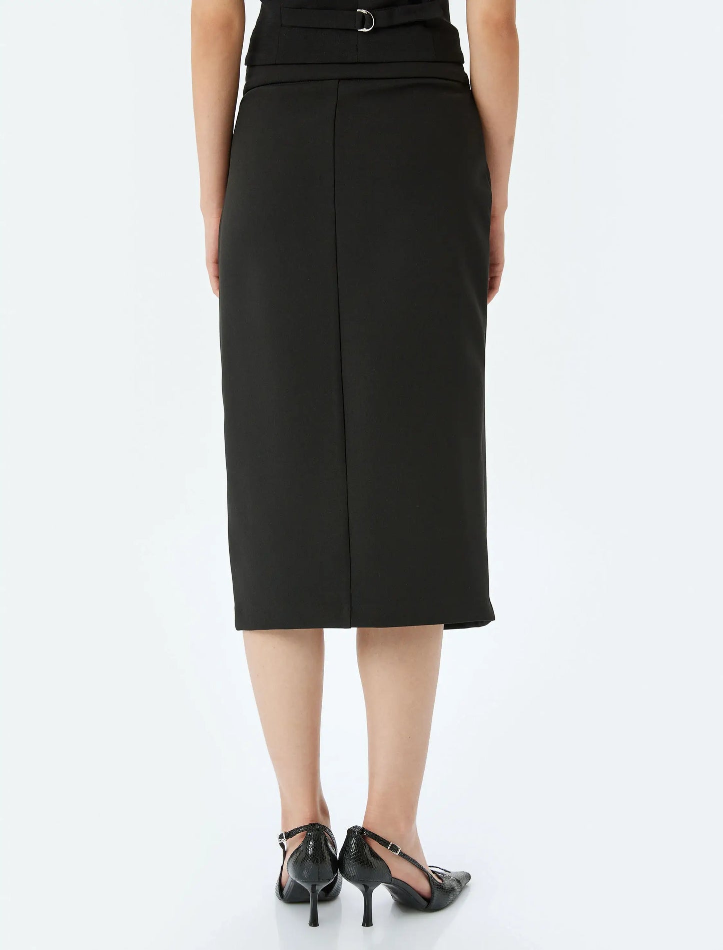 Sophisticated Double-Breasted Black Midi Skirt