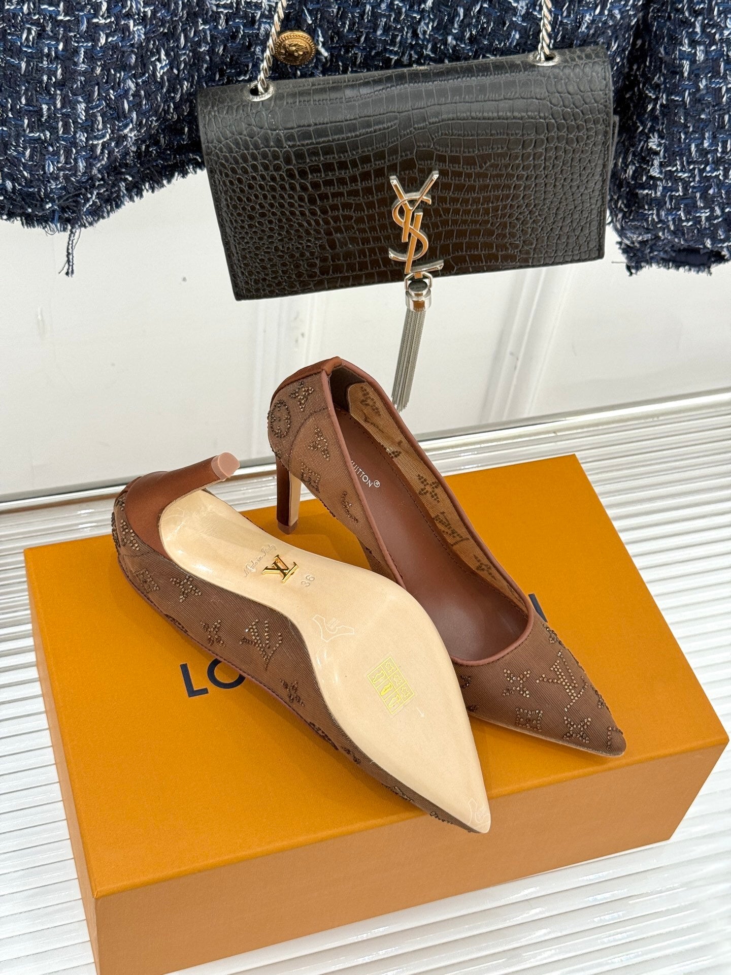 LV Gala Pump – Rhinestone Monogram Mesh Stiletto in Cacao