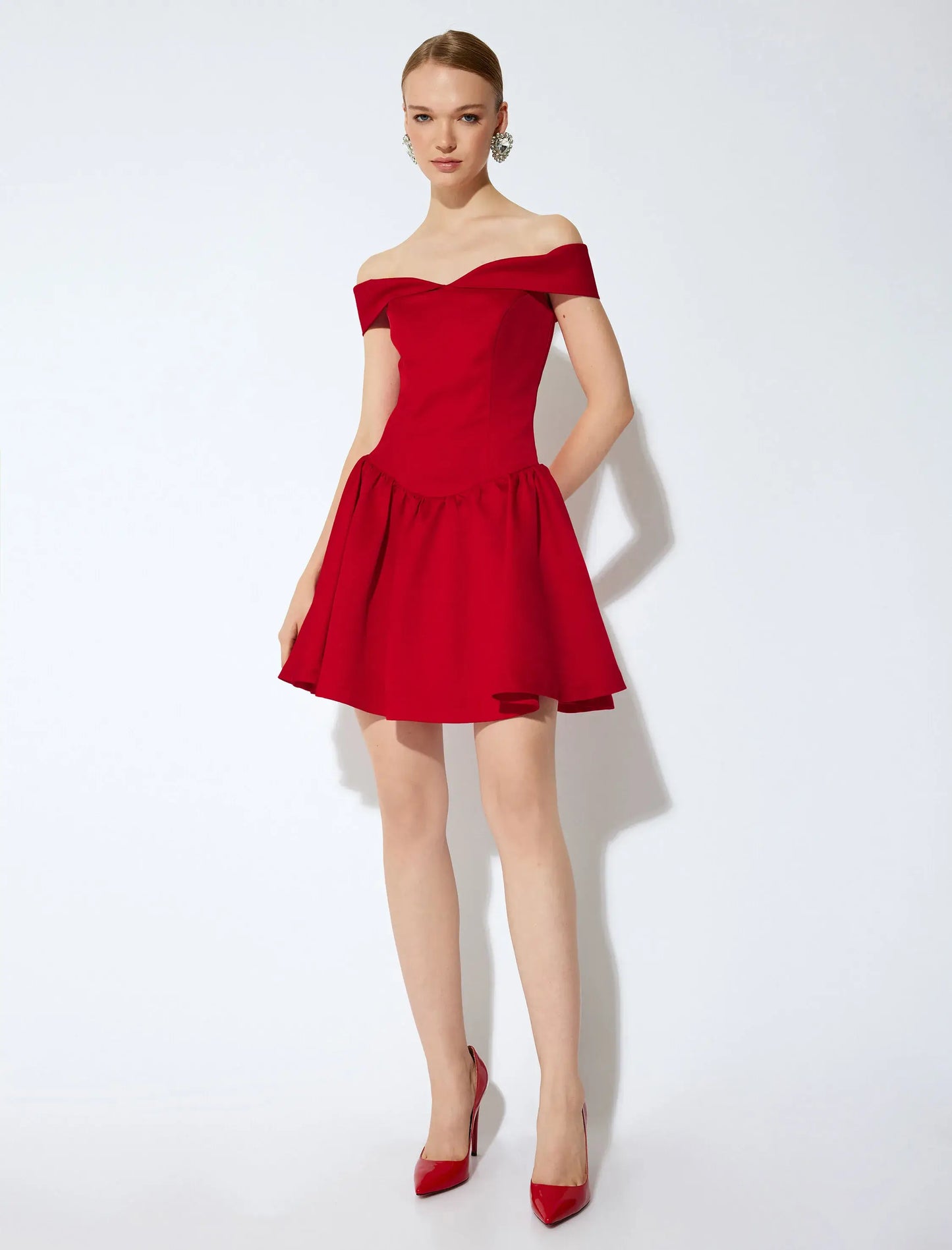Romantic Satin Off-Shoulder Red Mini Dress
