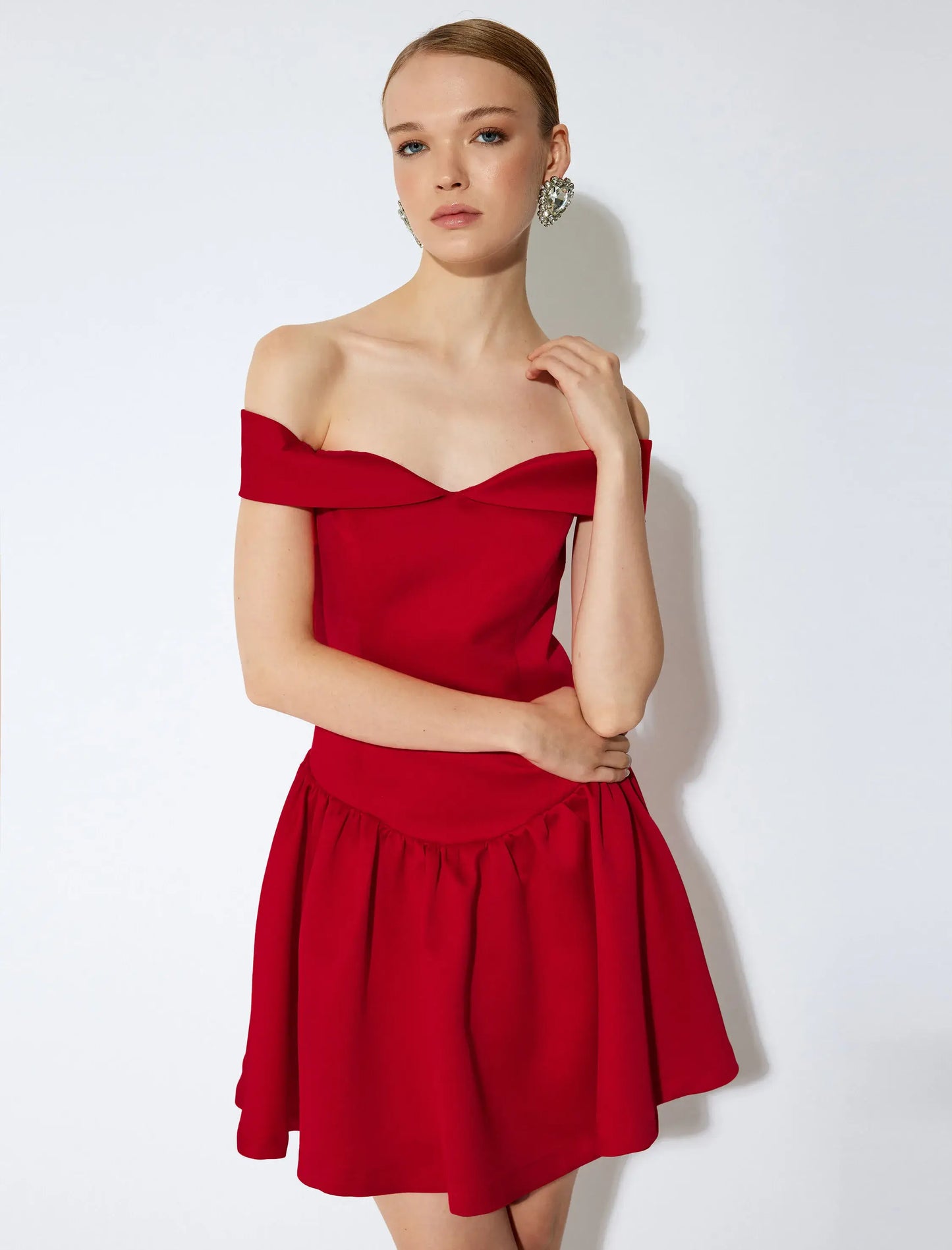 Romantic Satin Off-Shoulder Red Mini Dress
