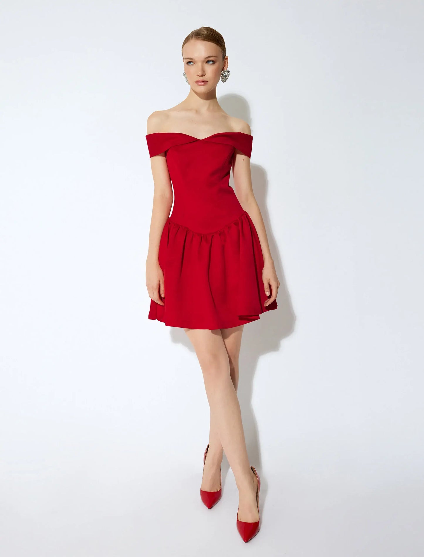 Romantic Satin Off-Shoulder Red Mini Dress