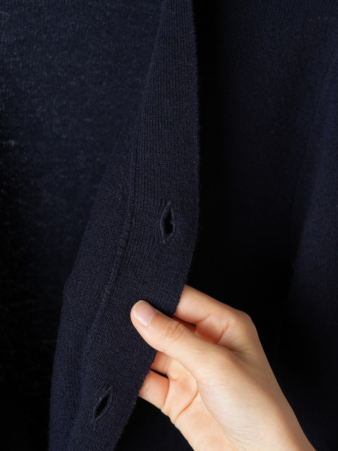 V-Neck Knit Cardigan – Navy-Blue Wool Sweater with Cuff Embroidered Red Heart Logo