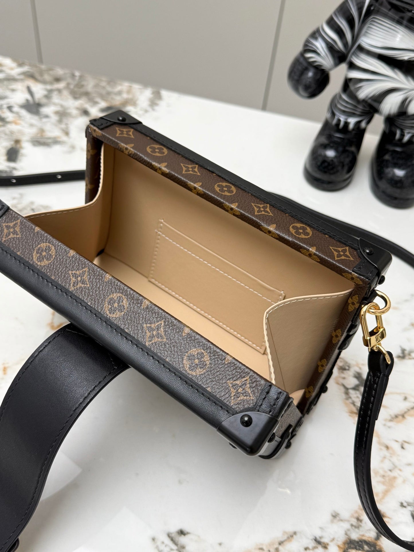 Petite Malle Monogram Canvas Trunk Bag with Gold-Tone Hardware