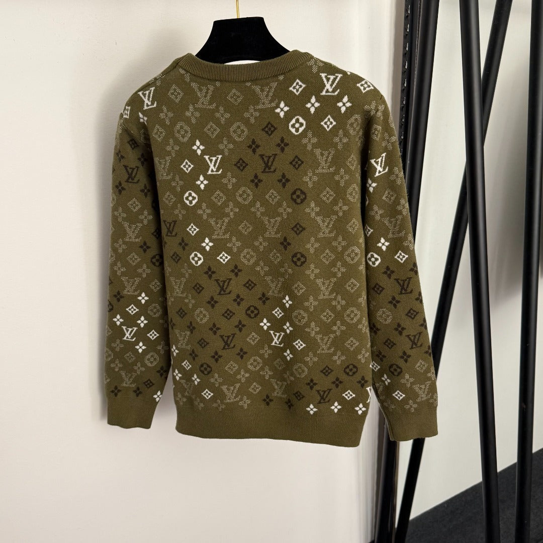 Olive Green LV Monogram Wool-Cashmere Knit Pullover