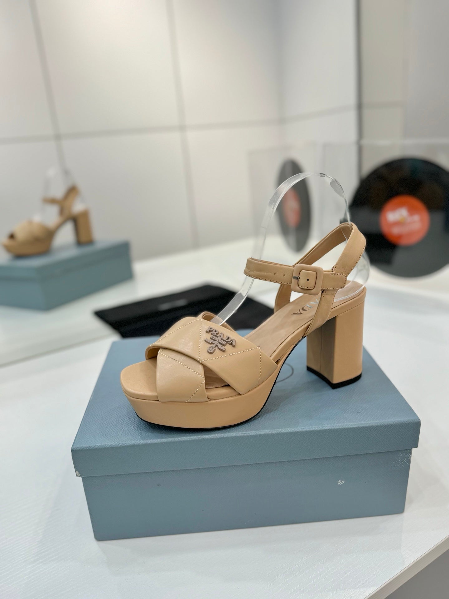 Quilted Nappa Leather Platform – Desert Beige Padded Crisscross Sandals