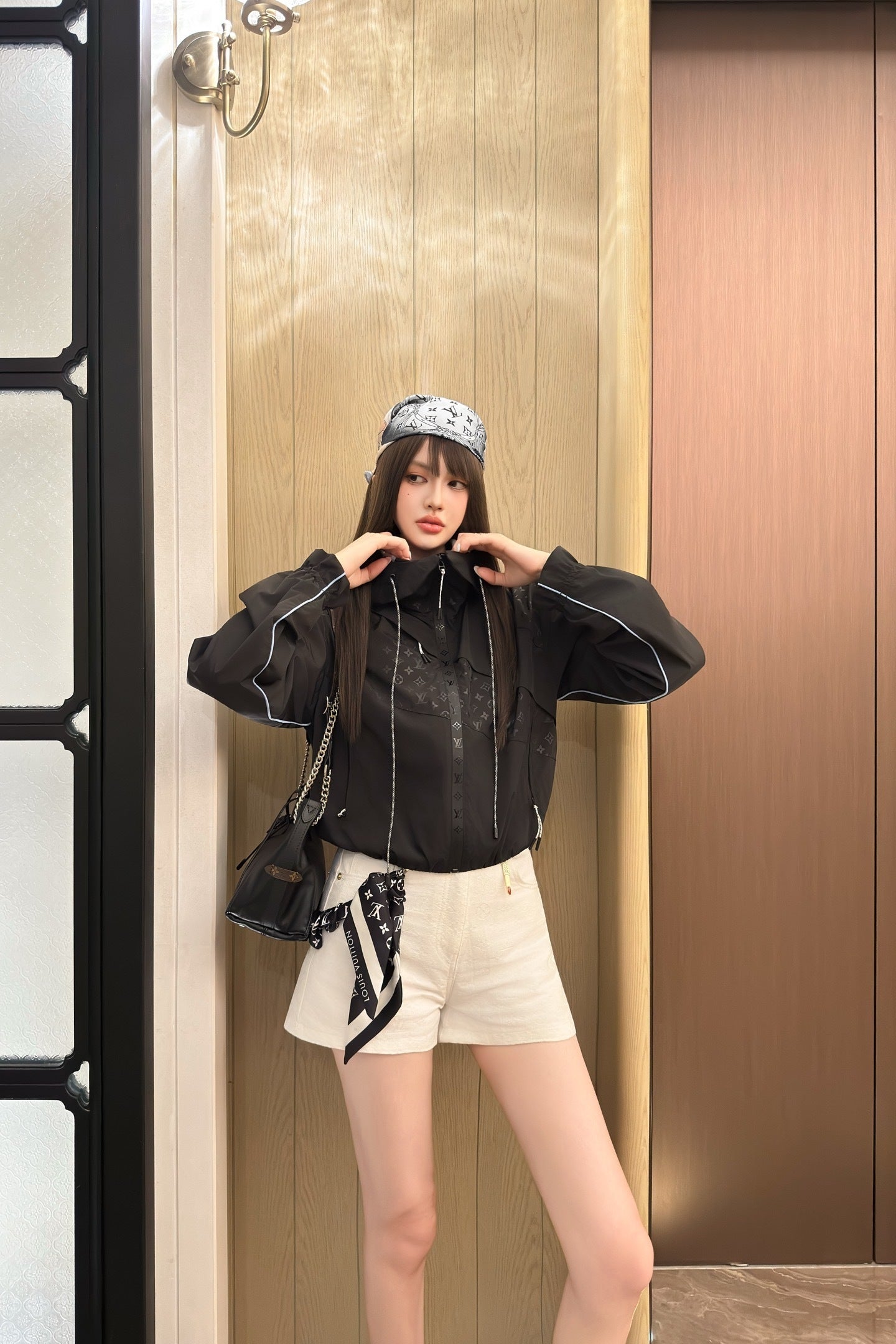 Cropped LV Monogram Windbreaker – Reflective Black Jacquard Technical Jacket